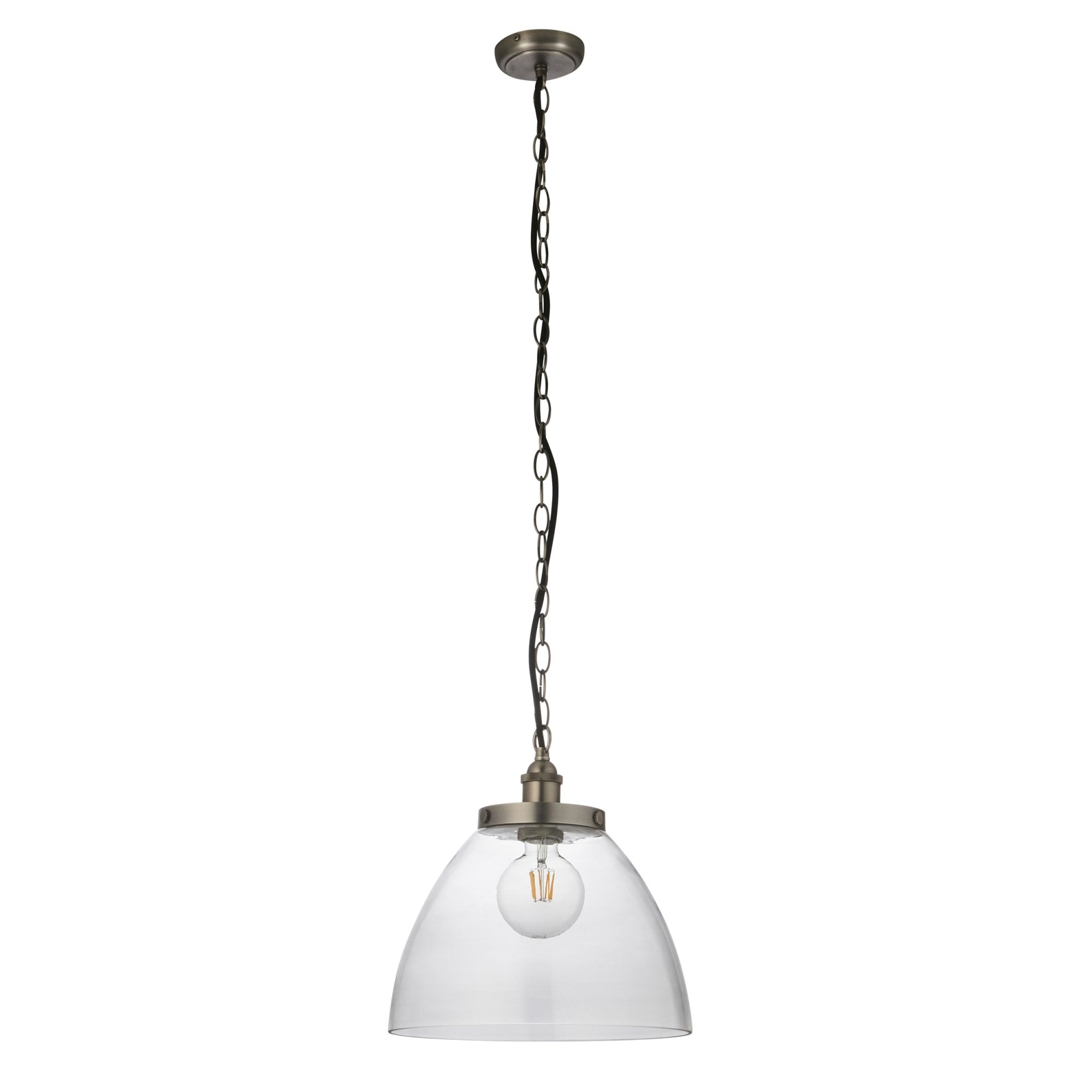 Endon Hansen Grand Single Pendant - Brushed Silver Paint & Clear Glass