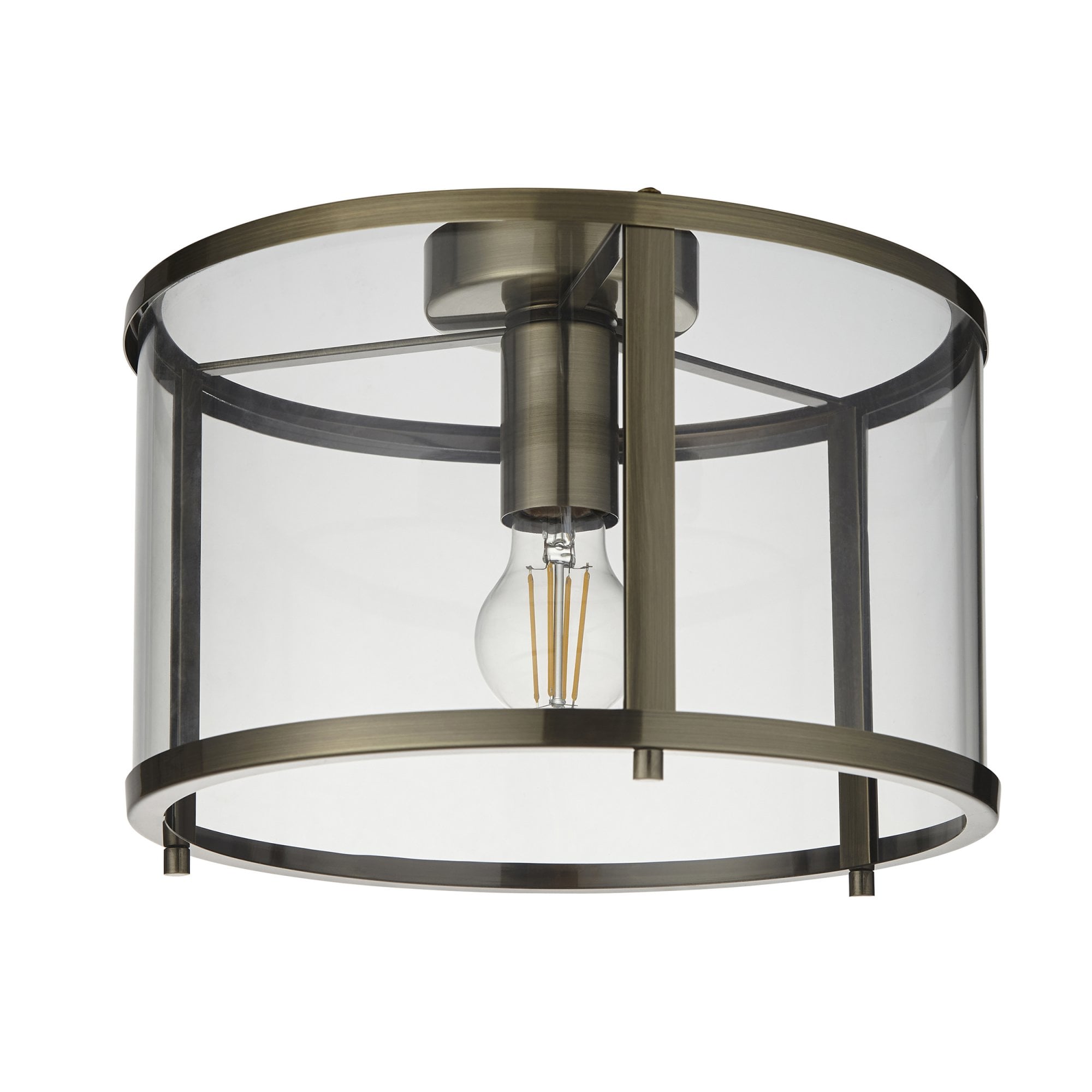 Endon Hopton Single Flush Fitting - Antique Brass Plate & Clear Glass