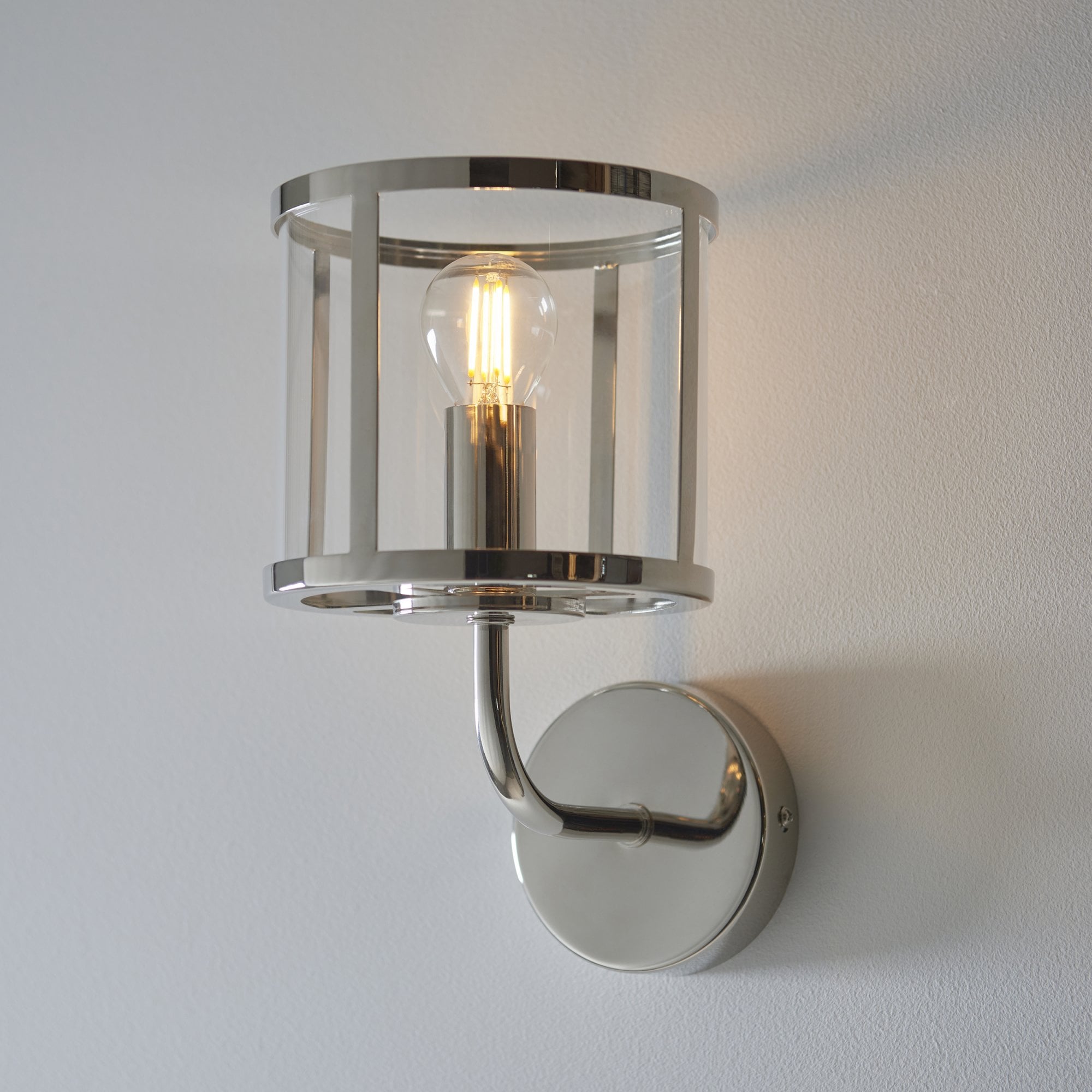 Endon Hopton Single Wall Light - Bright Nickel Plate & Clear Glass
