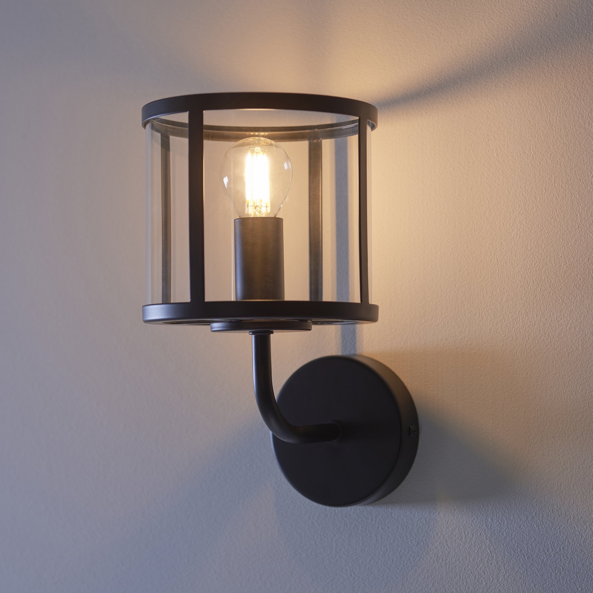 Endon Hopton Single Wall Light - Matt Black & Clear Glass