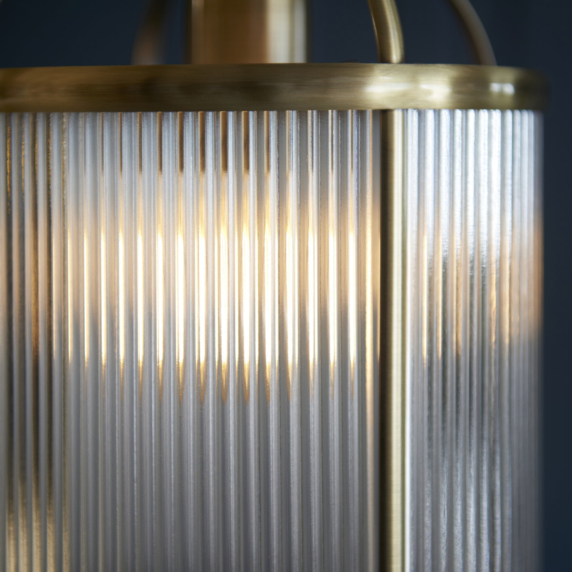 Endon Lambeth Ribbed Single Pendant - Antique Brass Plate & Clear Ribbed Glass
