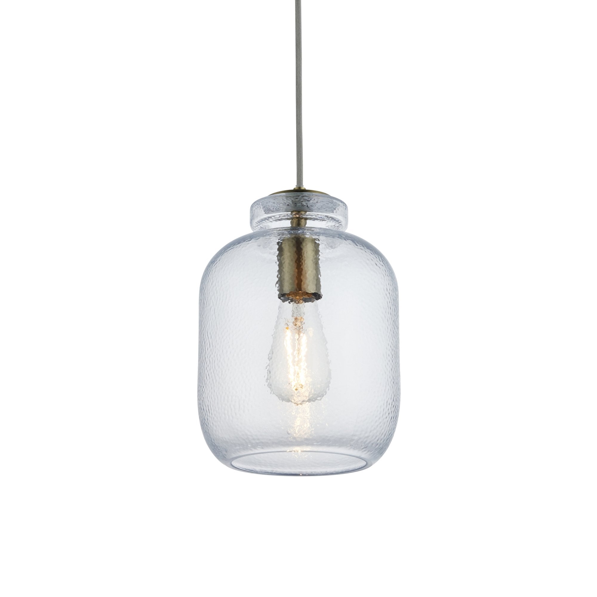 Endon Lyra Single Pendant - Clear textured Glass & Antique Brass Plate
