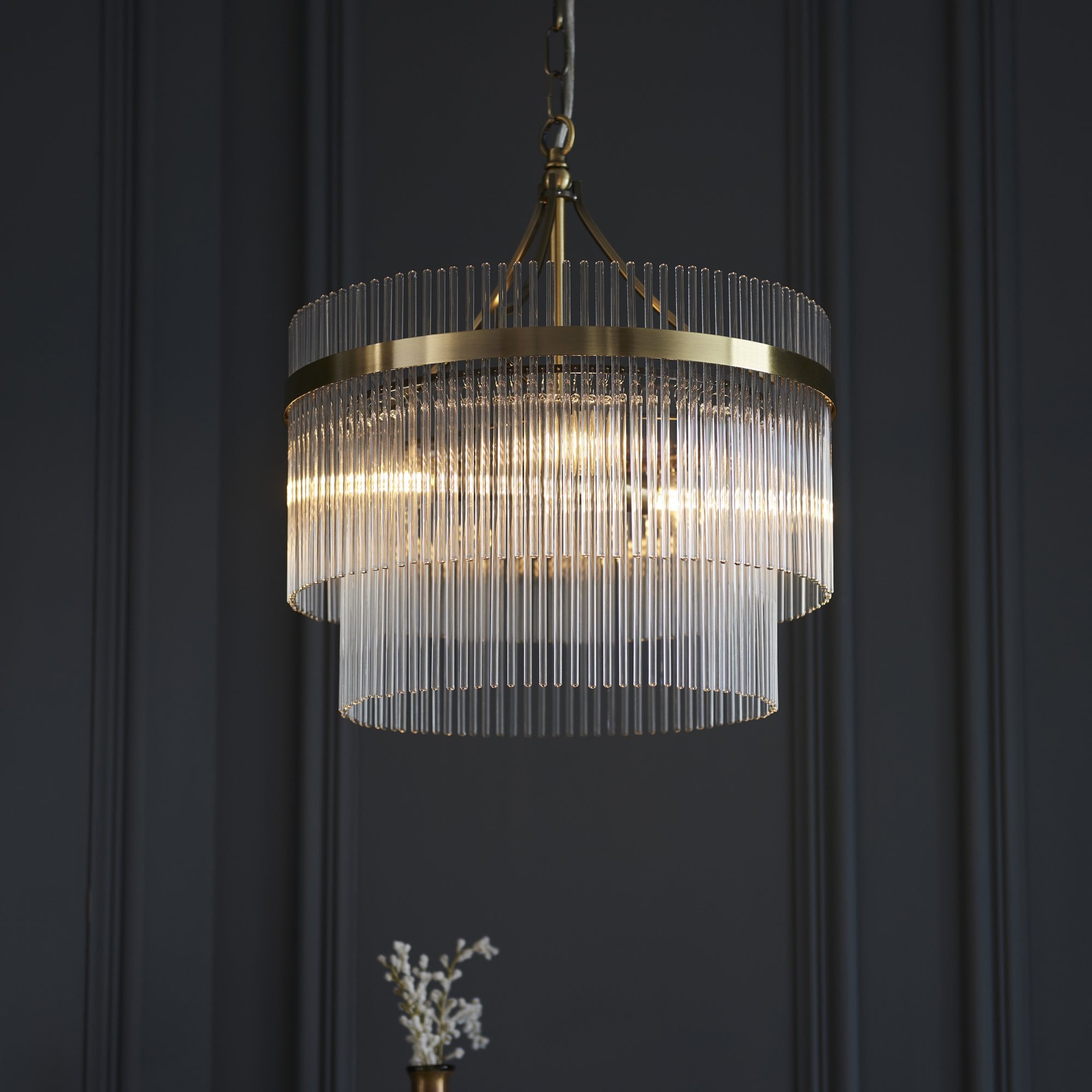 Endon Marietta 3 Light Pendant - Antique Brass Plate & Clear Glass