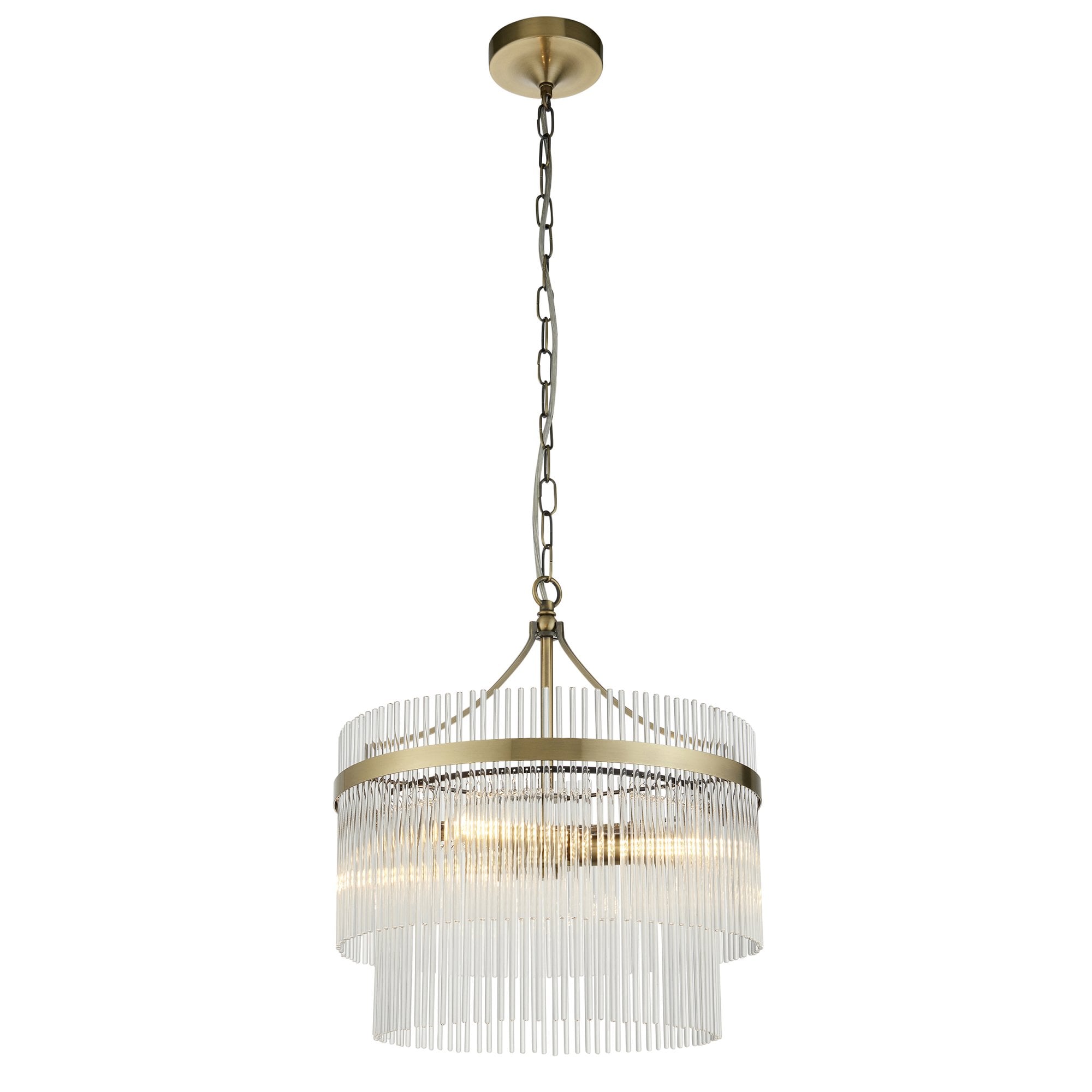 Endon Marietta 3 Light Pendant - Antique Brass Plate & Clear Glass