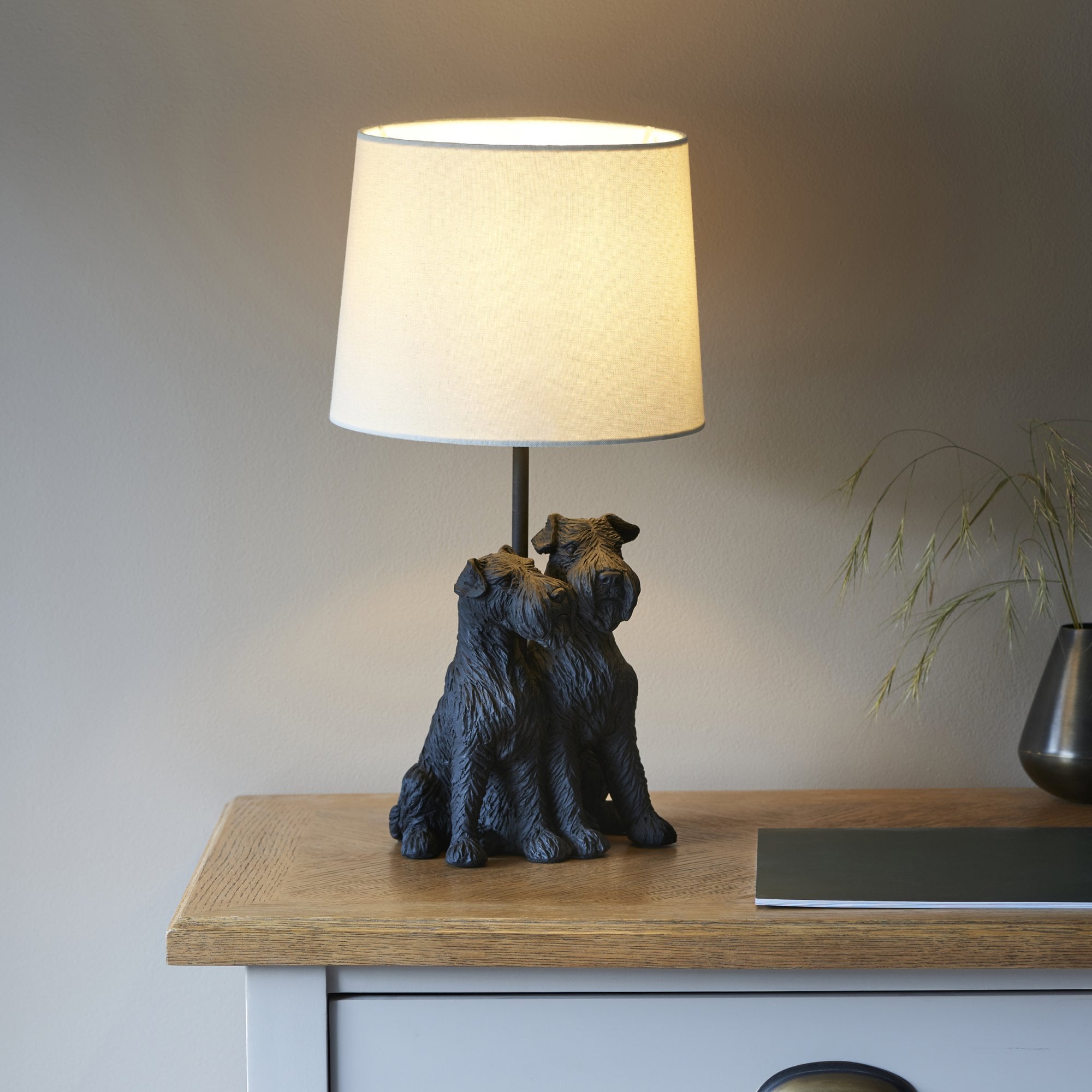 Endon Westie Single Table Light - Matt Black & Natural Linen