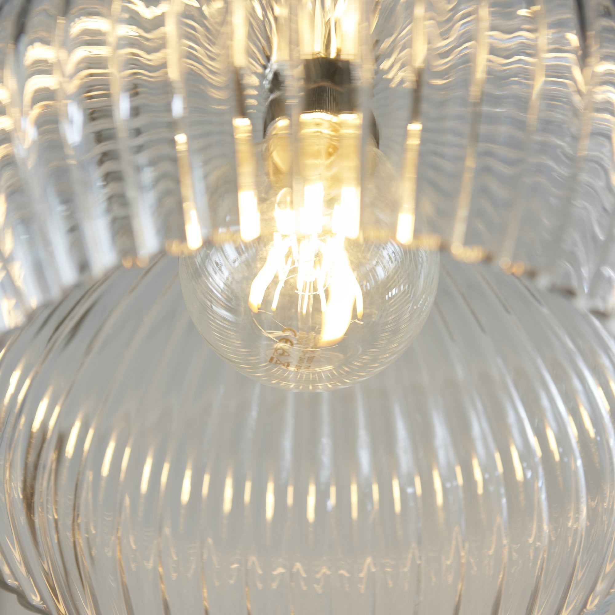 Utopia Finesse Medium Single Pendant - Bright Nickel Plate & Clear Ribbed Glass