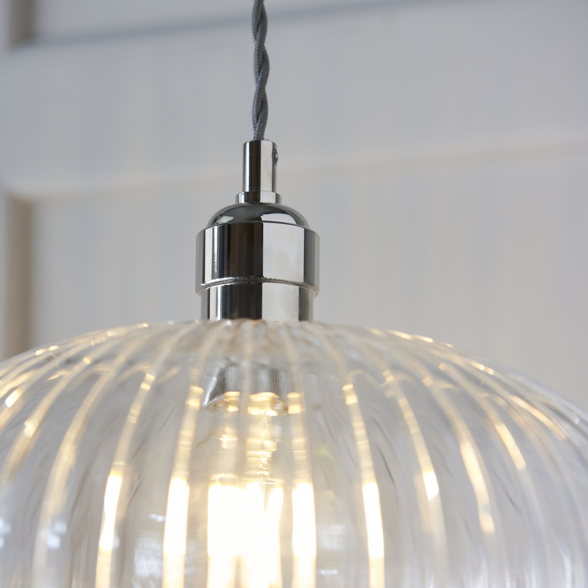Utopia Finesse Medium Single Pendant - Bright Nickel Plate & Clear Ribbed Glass