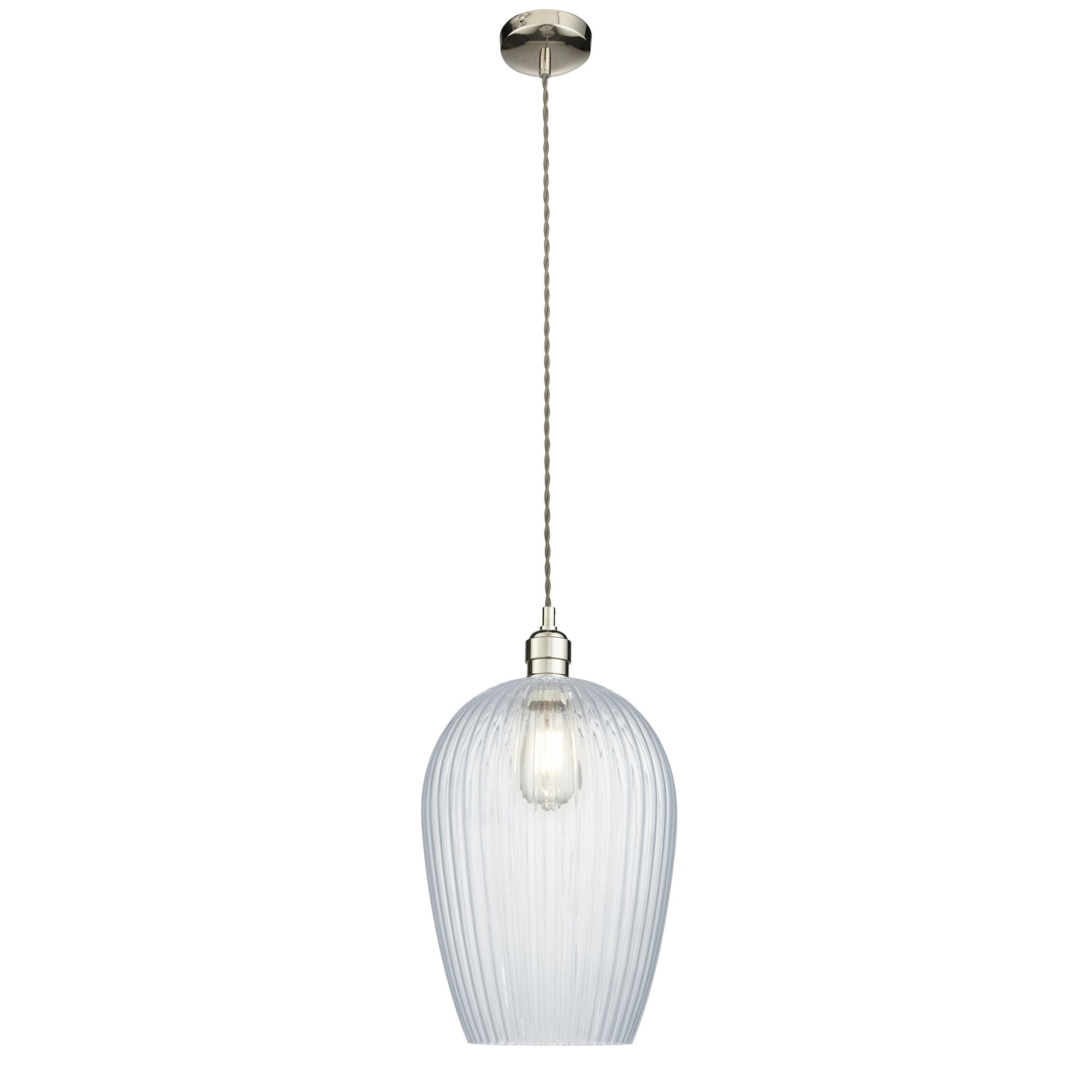 Utopia Finesse Large Single Pendant - Bright Nickel Plate & Clear Ribbed Glass