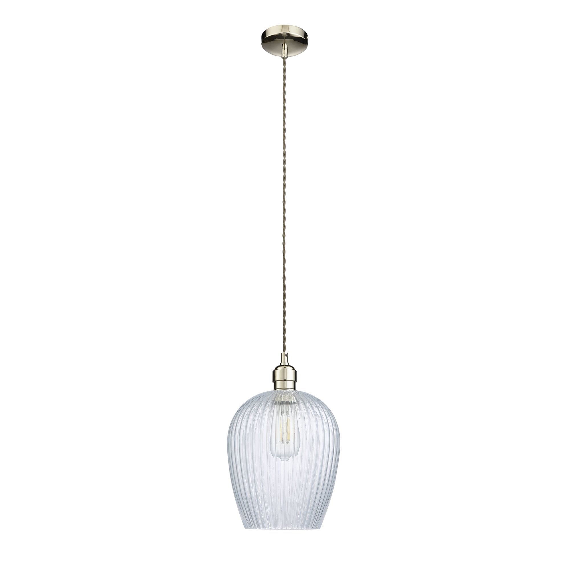 Utopia Finesse Small Single Pendant - Bright Nickel Plate & Clear Ribbed Glass