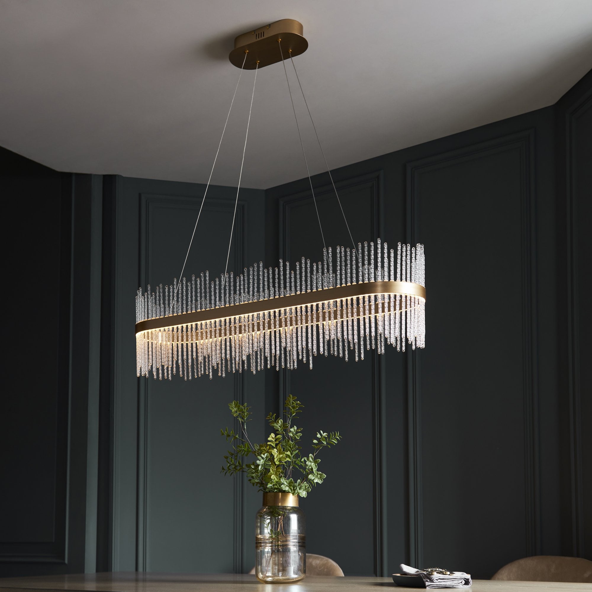 Utopia Twist Linear Pendant - Brushed Gold Plate & Clear Glass
