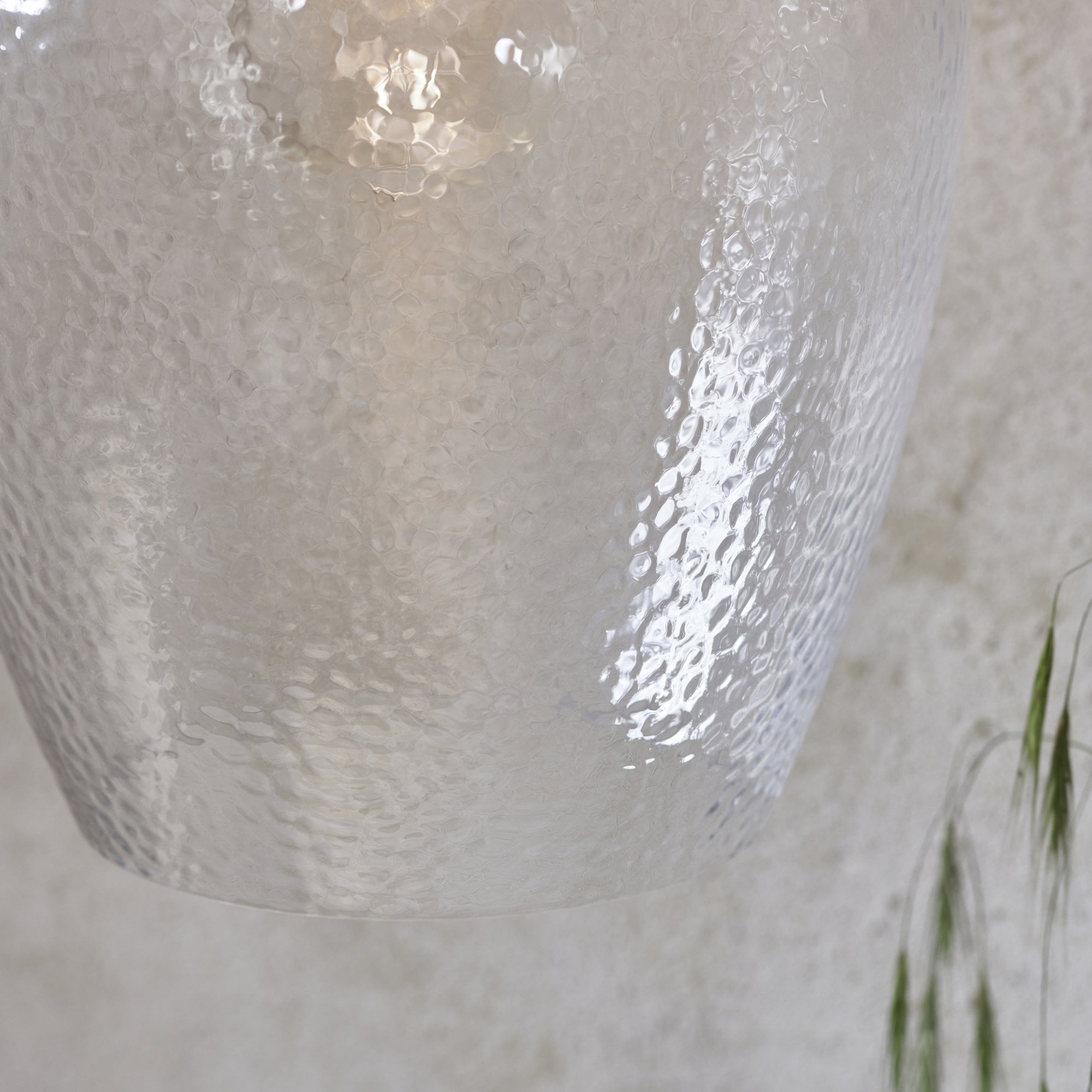 Utopia Finesse Small Single Pendant - Bright Nickel Plate & Clear Hammered Glass