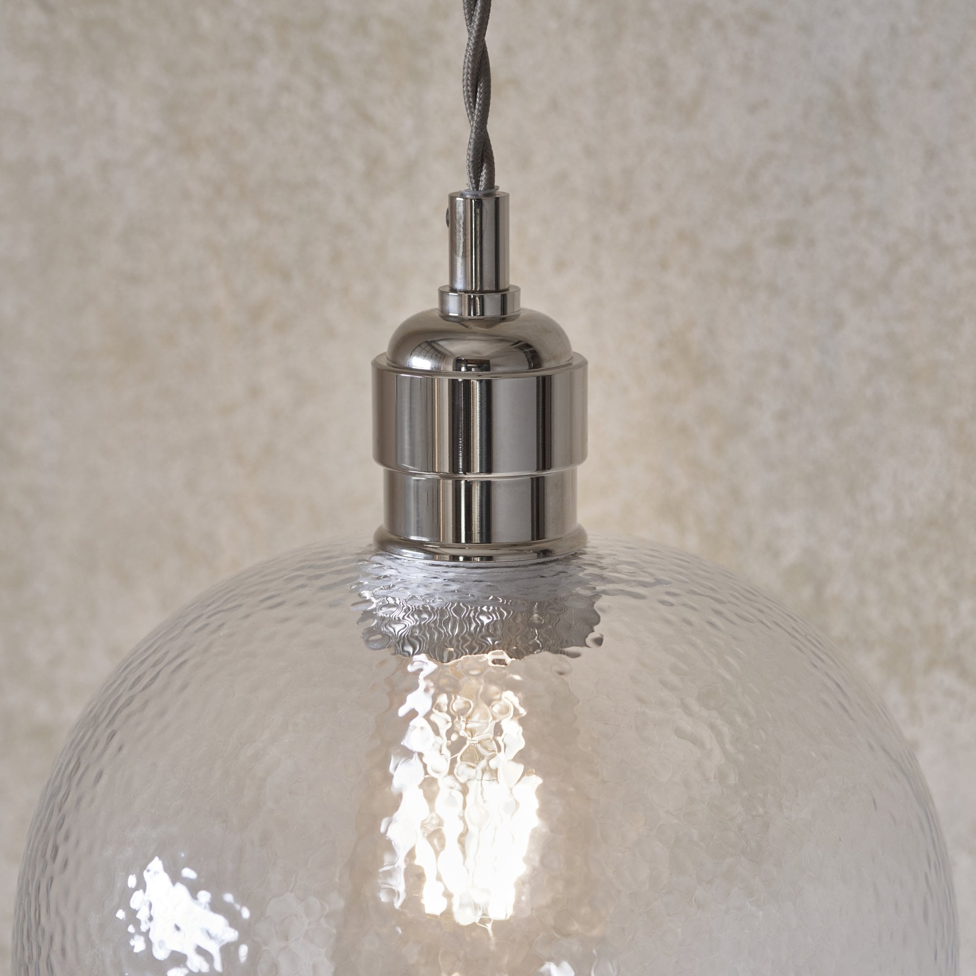 Utopia Finesse Small Single Pendant - Bright Nickel Plate & Clear Hammered Glass