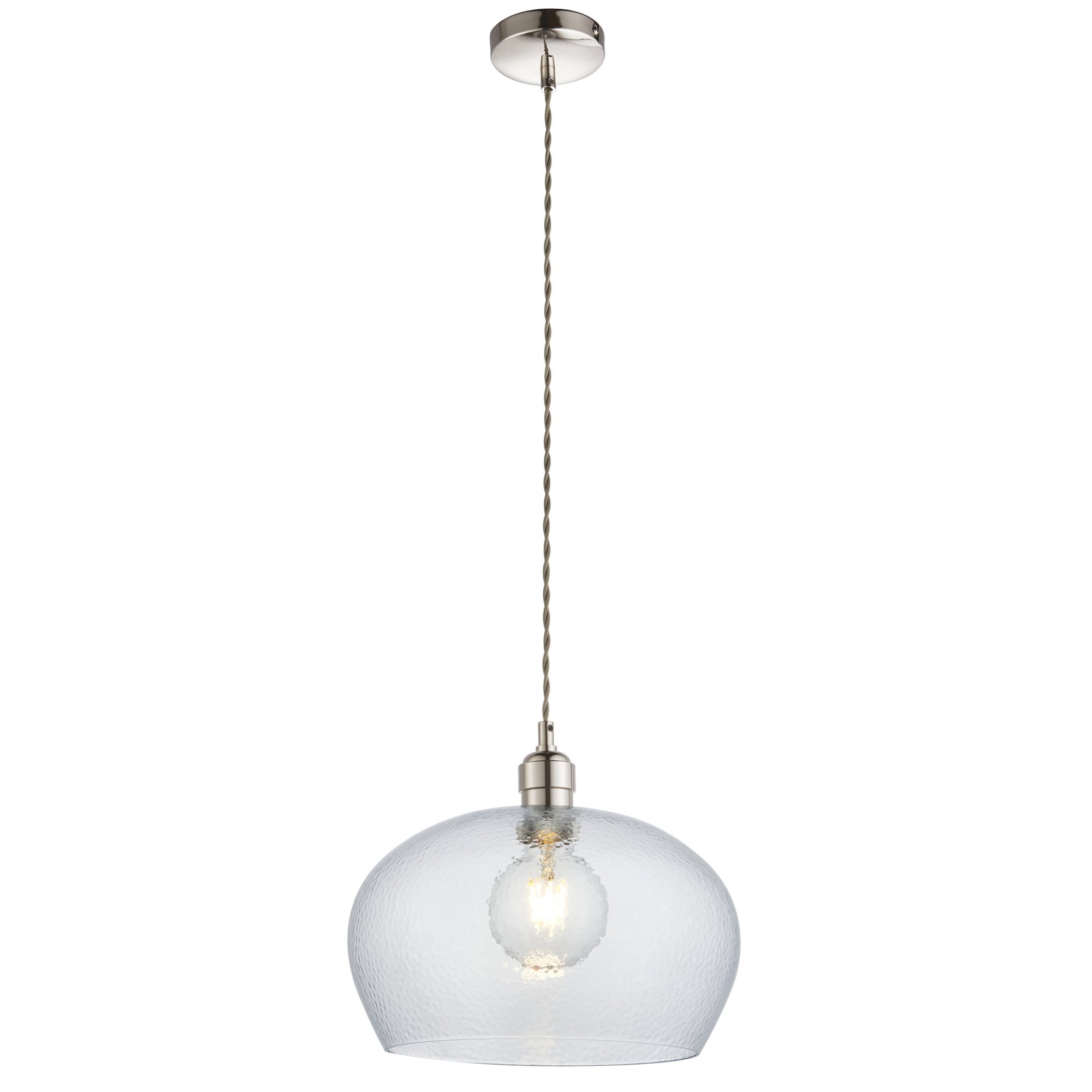 Utopia Finesse Medium Single Pendant - Bright Nickel Plate & Clear Hammered Glass