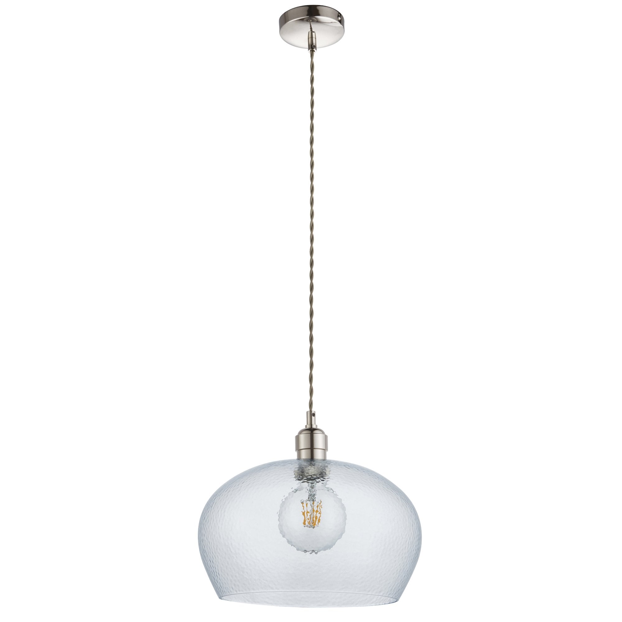 Utopia Finesse Medium Single Pendant - Bright Nickel Plate & Clear Hammered Glass