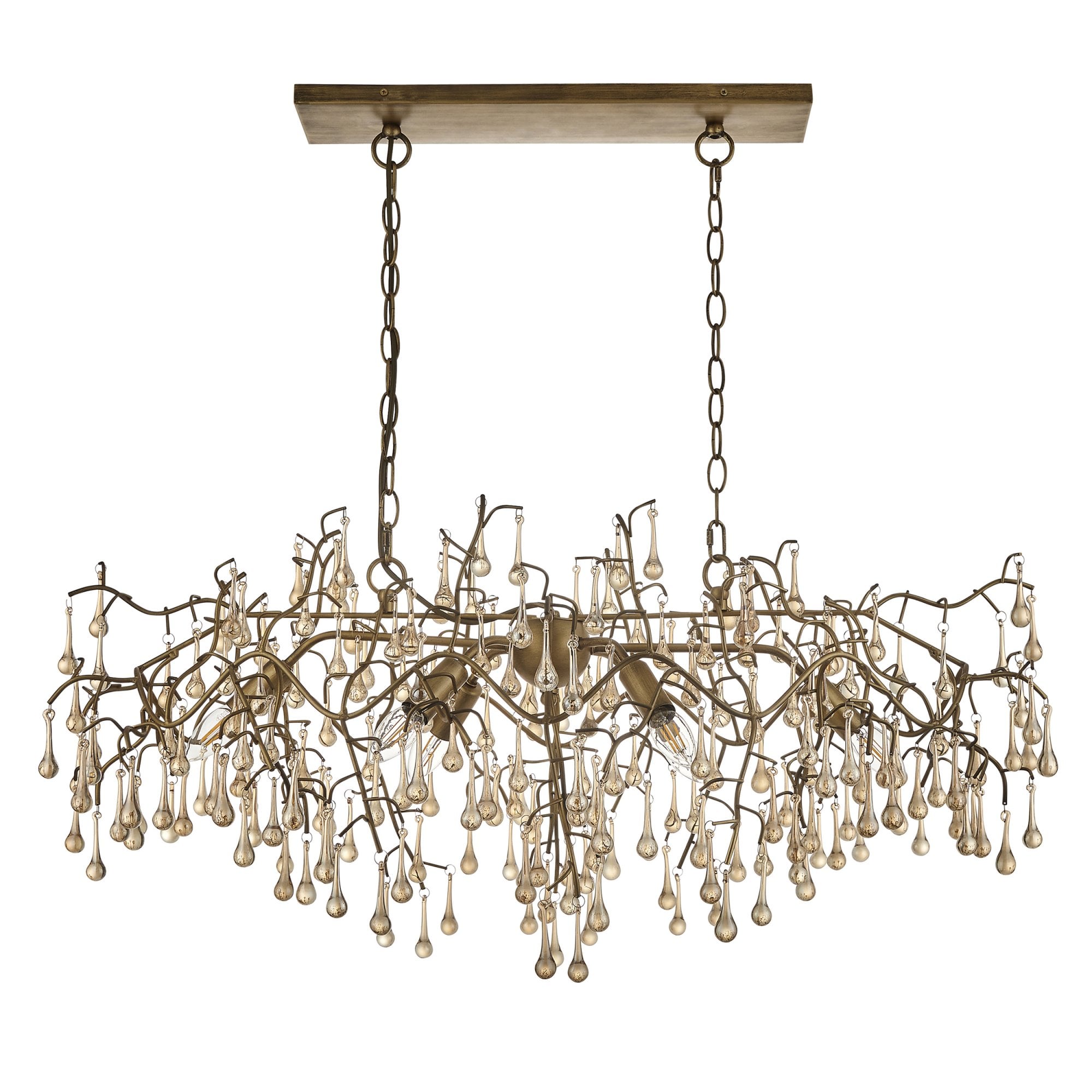 Utopia Drip 6 Light Linear Chandelier - Aged Gold Paint & Champagne Lustre Glass