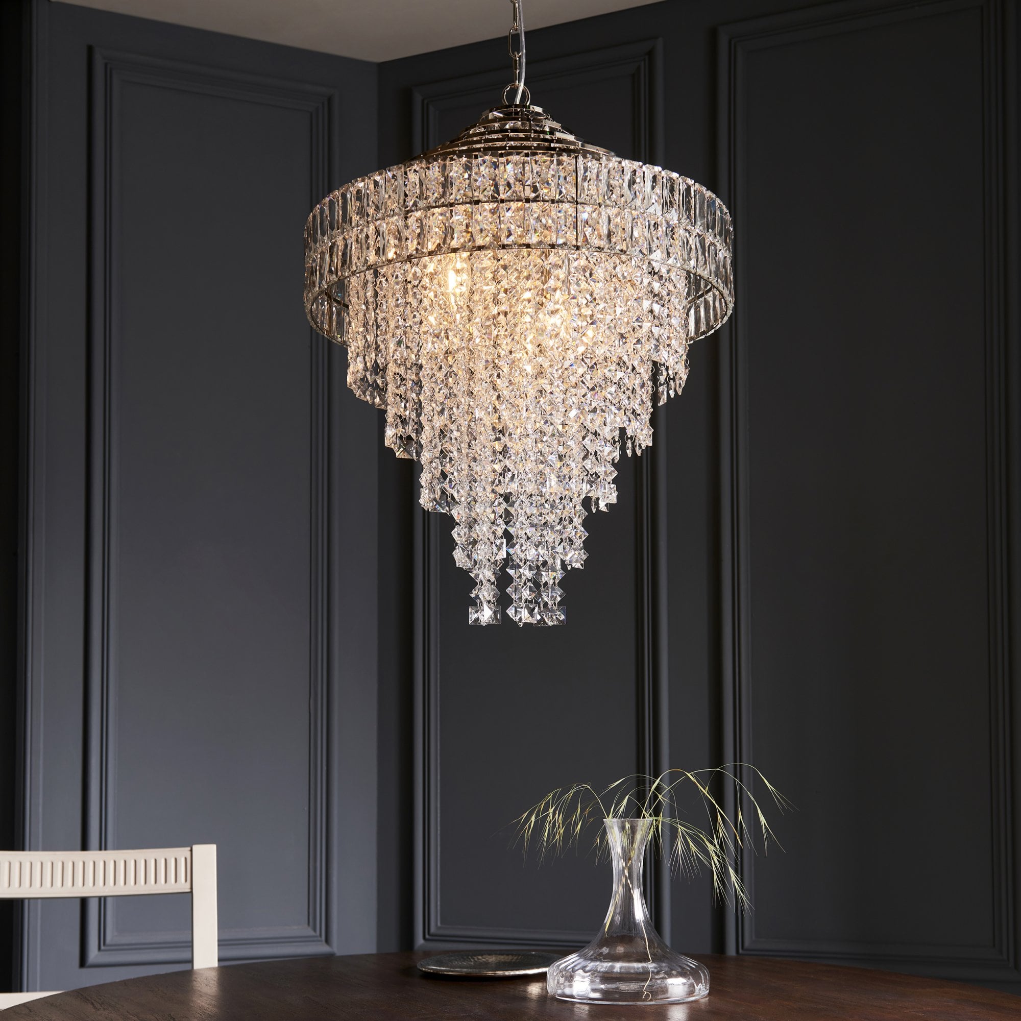 Endon Celestial 7 Light Tiered Pendant - Bright Nickel Plate & Clear Crystal
