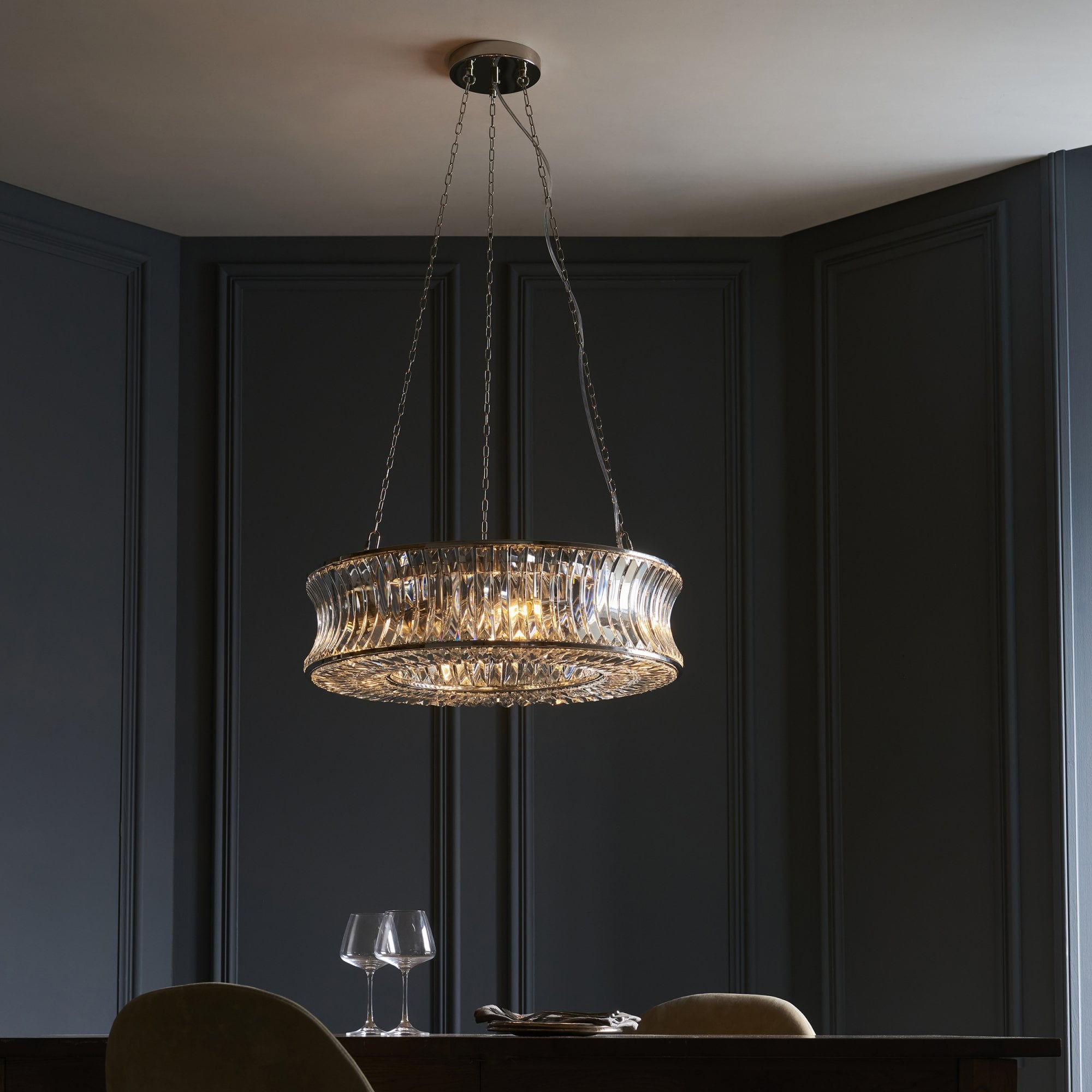 Utopia Bow 6 Light Pendant - Bright Nickel Plate with Crystal & Clear Glass