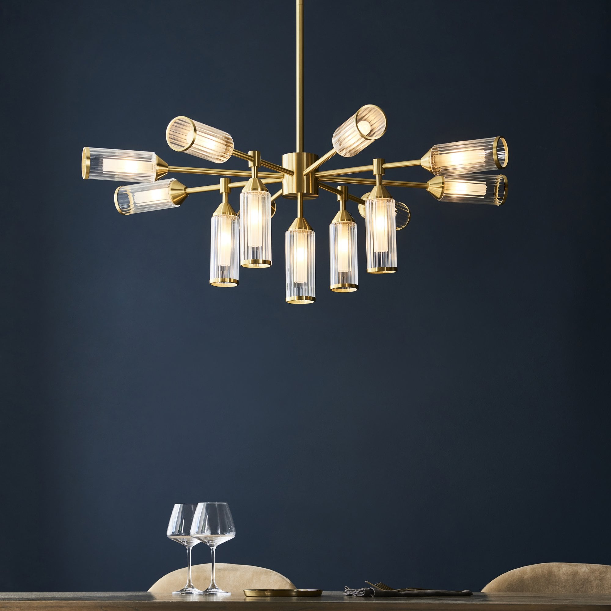 Utopia Matrix 13 Light Pendant - Satin Brass Plate with Clear & Frosted Glass