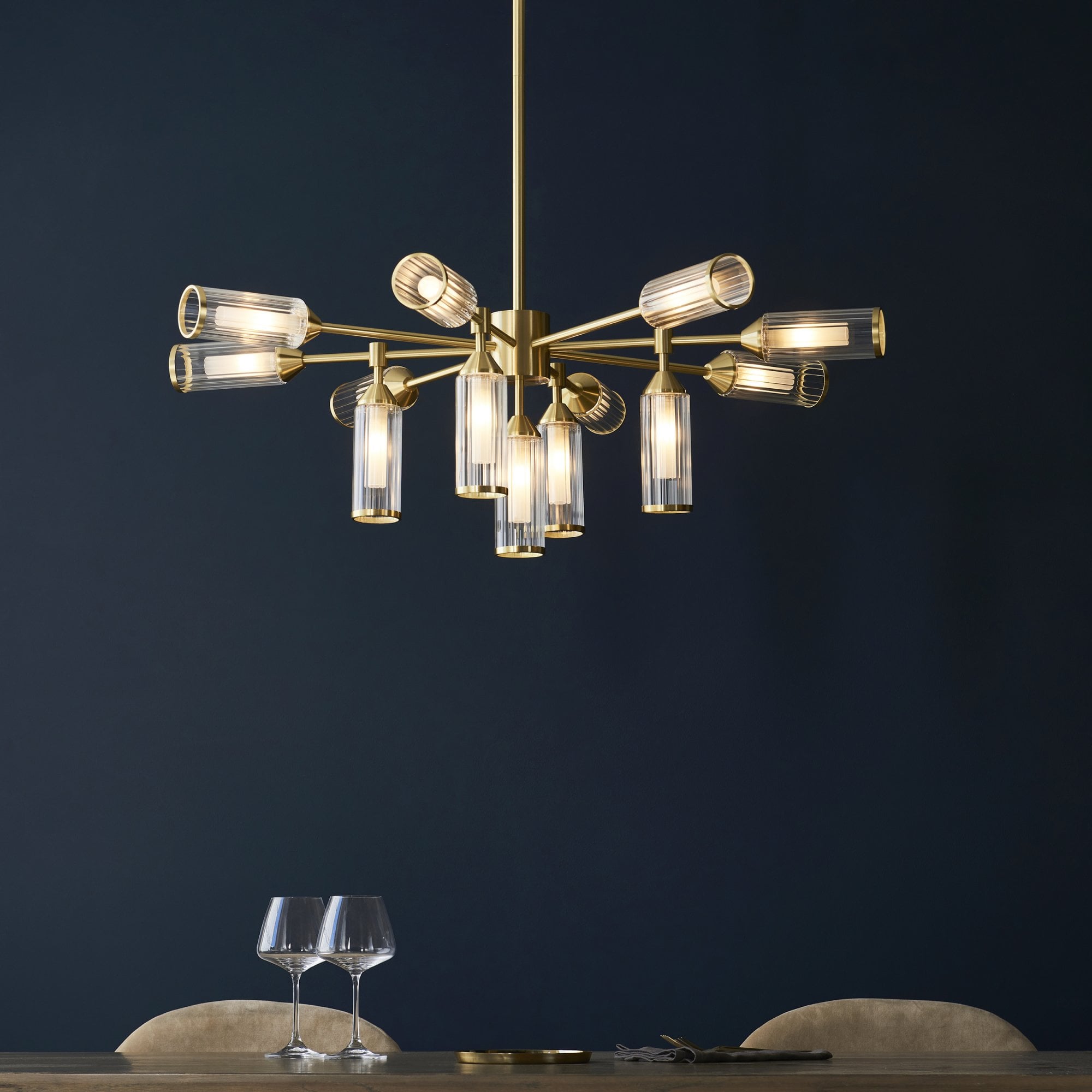 Utopia Matrix 13 Light Pendant - Satin Brass Plate with Clear & Frosted Glass