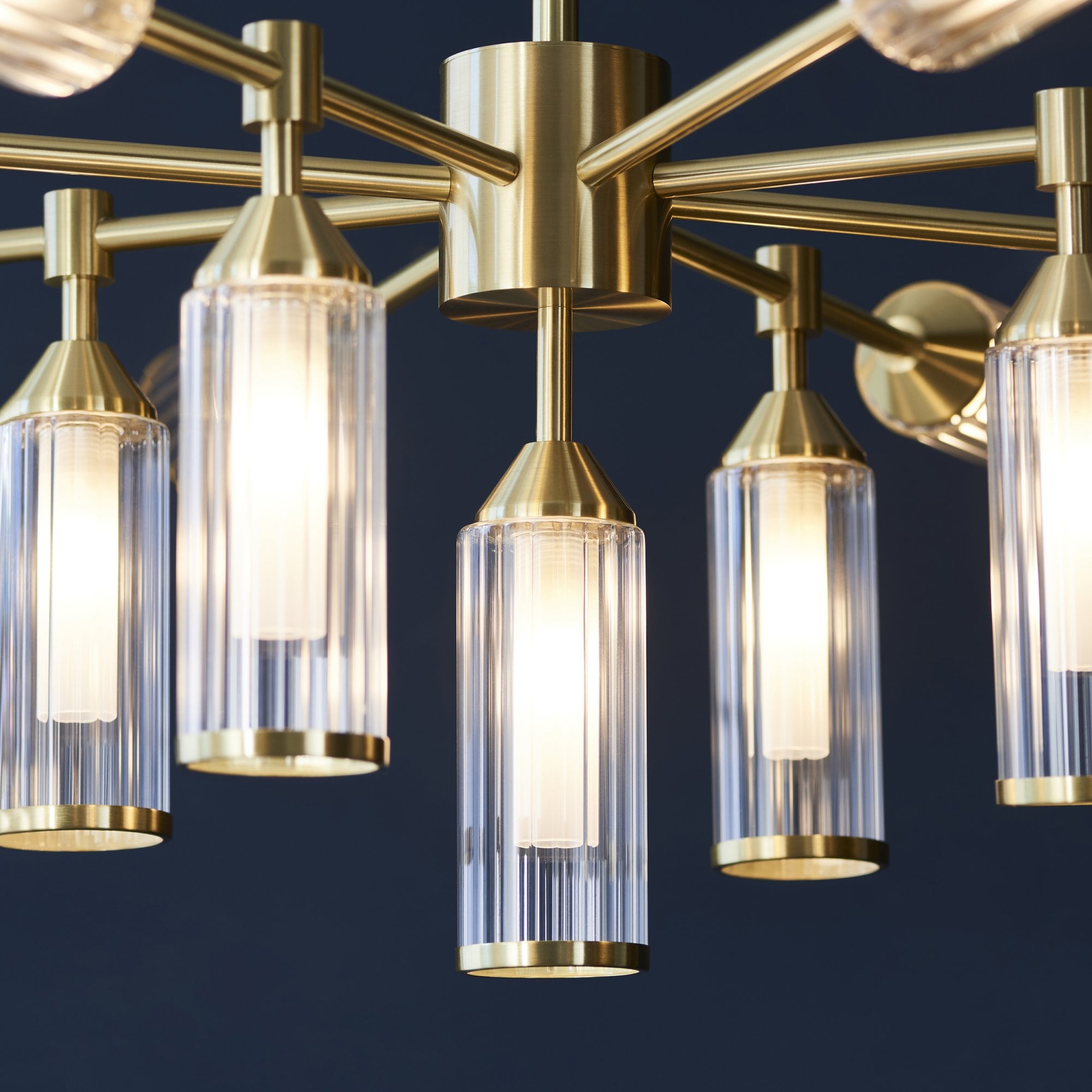 Utopia Matrix 13 Light Pendant - Satin Brass Plate with Clear & Frosted Glass