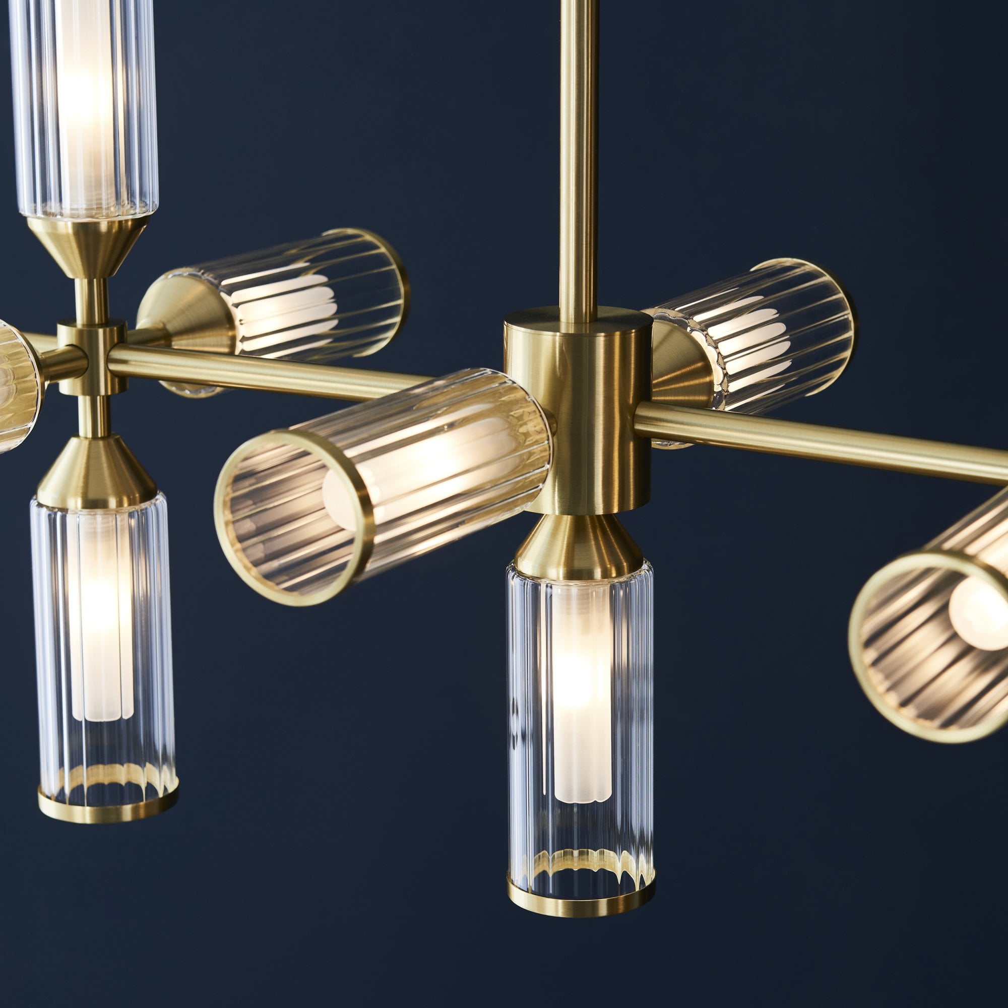 Utopia Matrix 13 Light Linear Pendant - Satin Brass Plate with Clear & Frosted Glass