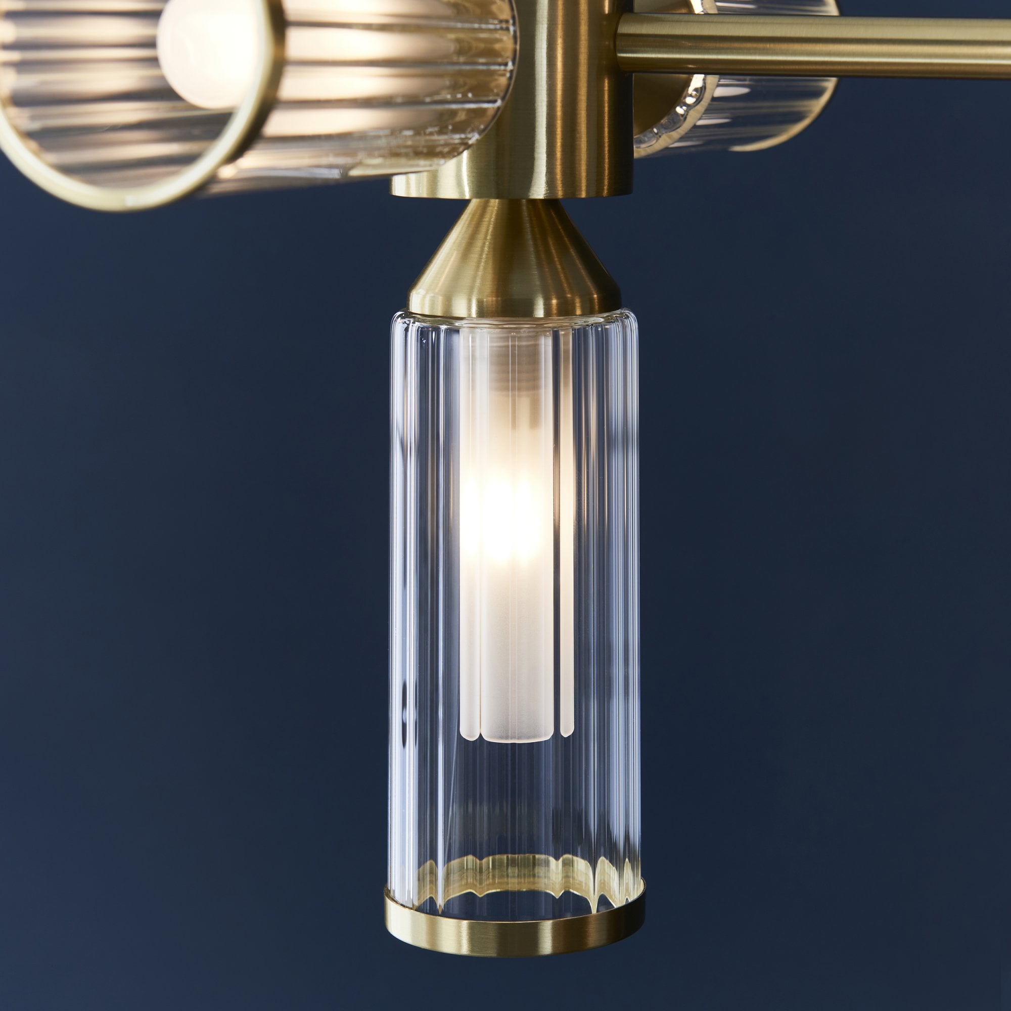Utopia Matrix 13 Light Linear Pendant - Satin Brass Plate with Clear & Frosted Glass