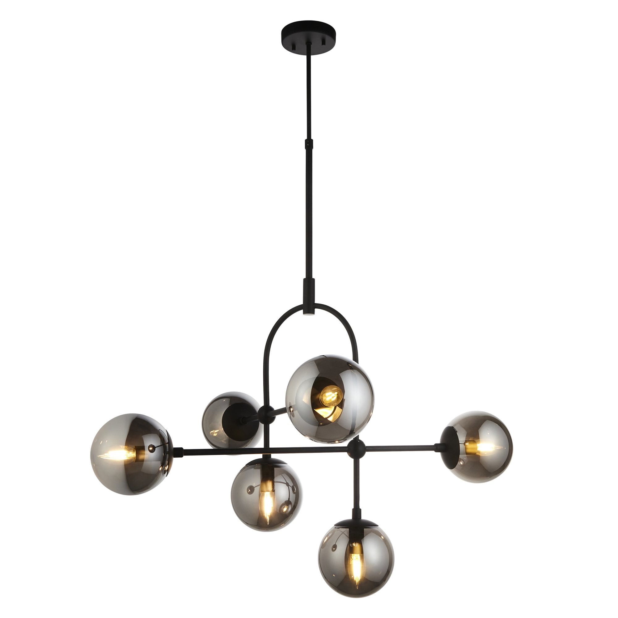 Utopia Sphere 6 Light Semi-Flush Fitting - Matt Black & Smoked Mirror Glass