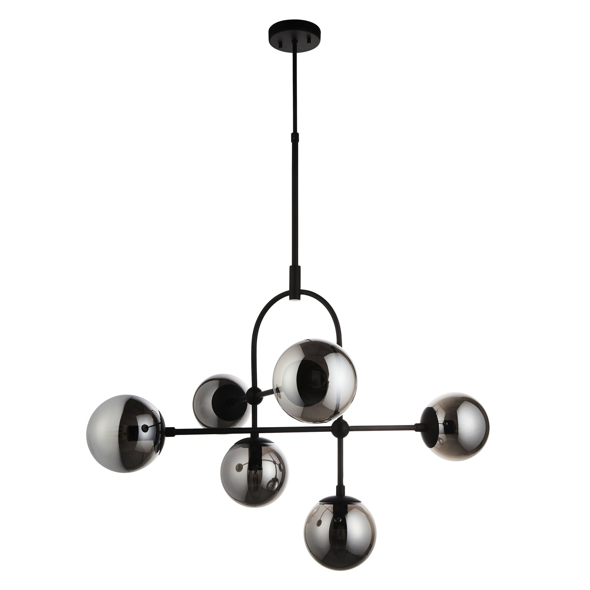 Utopia Sphere 6 Light Semi-Flush Fitting - Matt Black & Smoked Mirror Glass