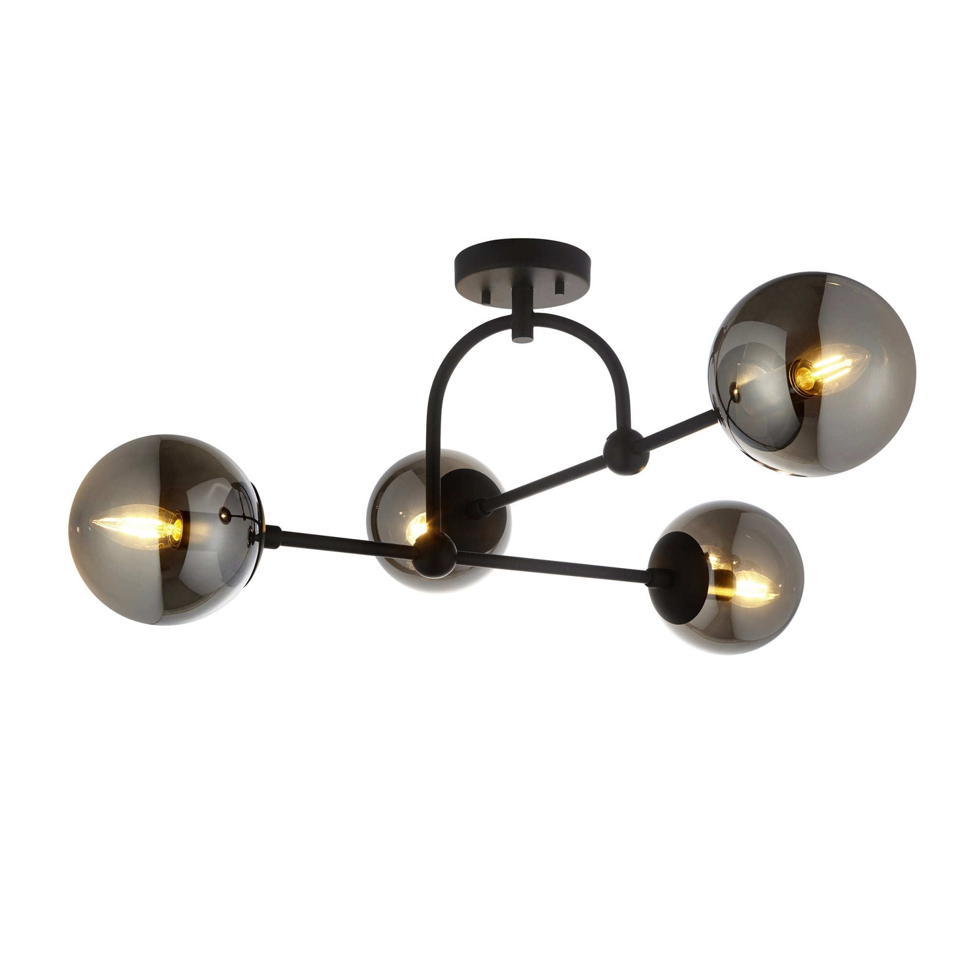 Utopia Sphere 4 Light Semi-Flush Fitting - Matt Black & Smoked Mirror Glass