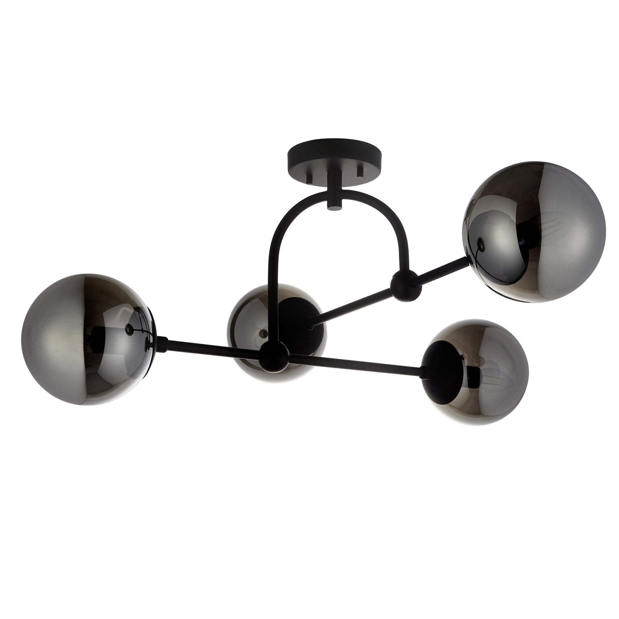 Utopia Sphere 4 Light Semi-Flush Fitting - Matt Black & Smoked Mirror Glass