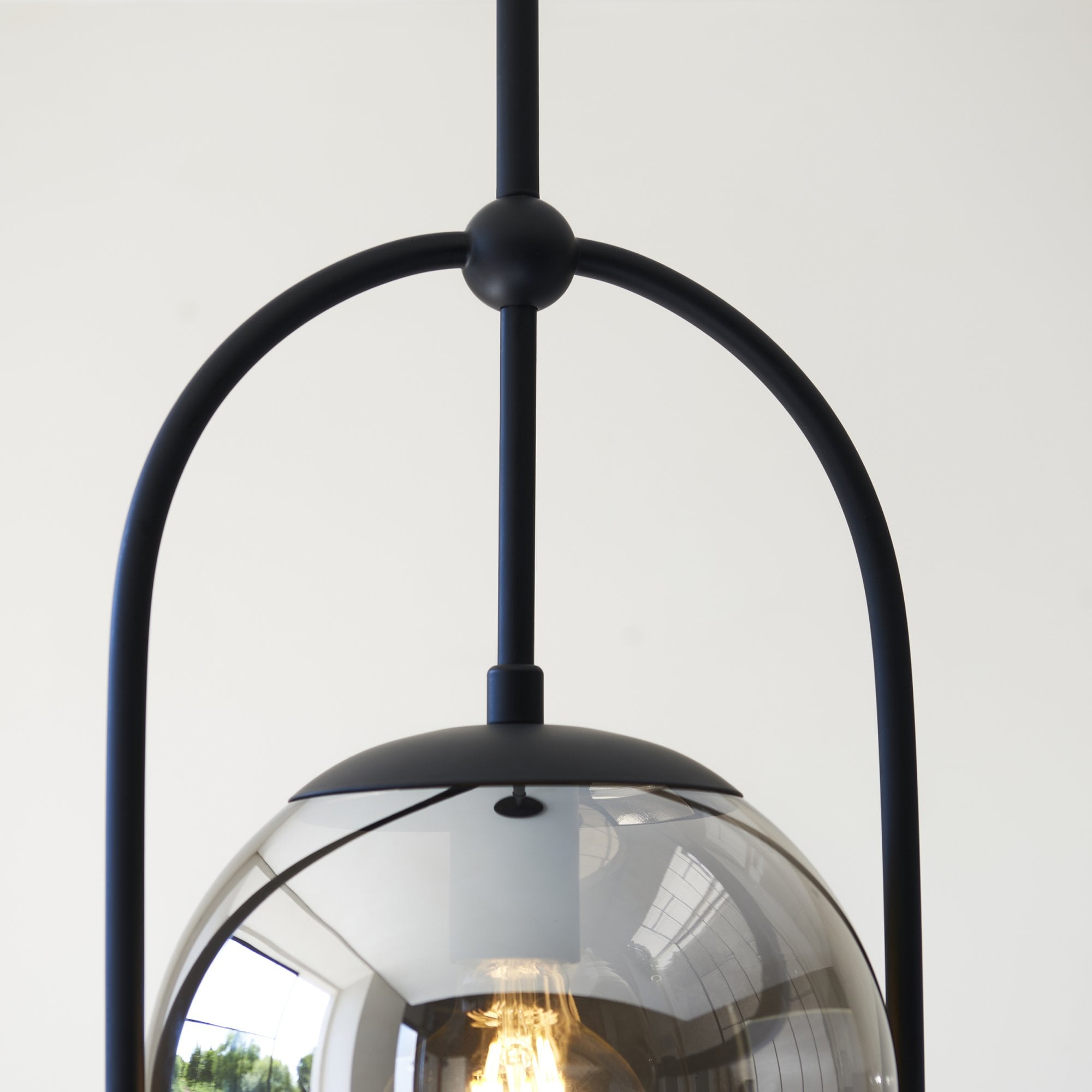 Utopia Sphere Single Pendant - Matt Black & Smoked Mirror Glass