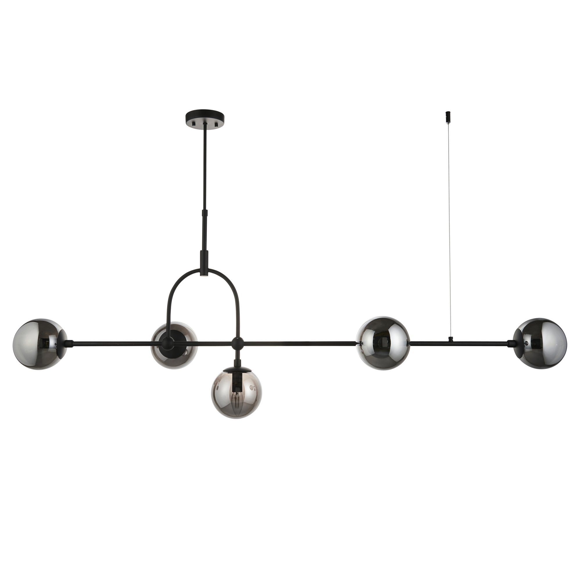 Utopia Sphere 5 Light Linear Pendant - Matt Black & Smoked Mirror Glass