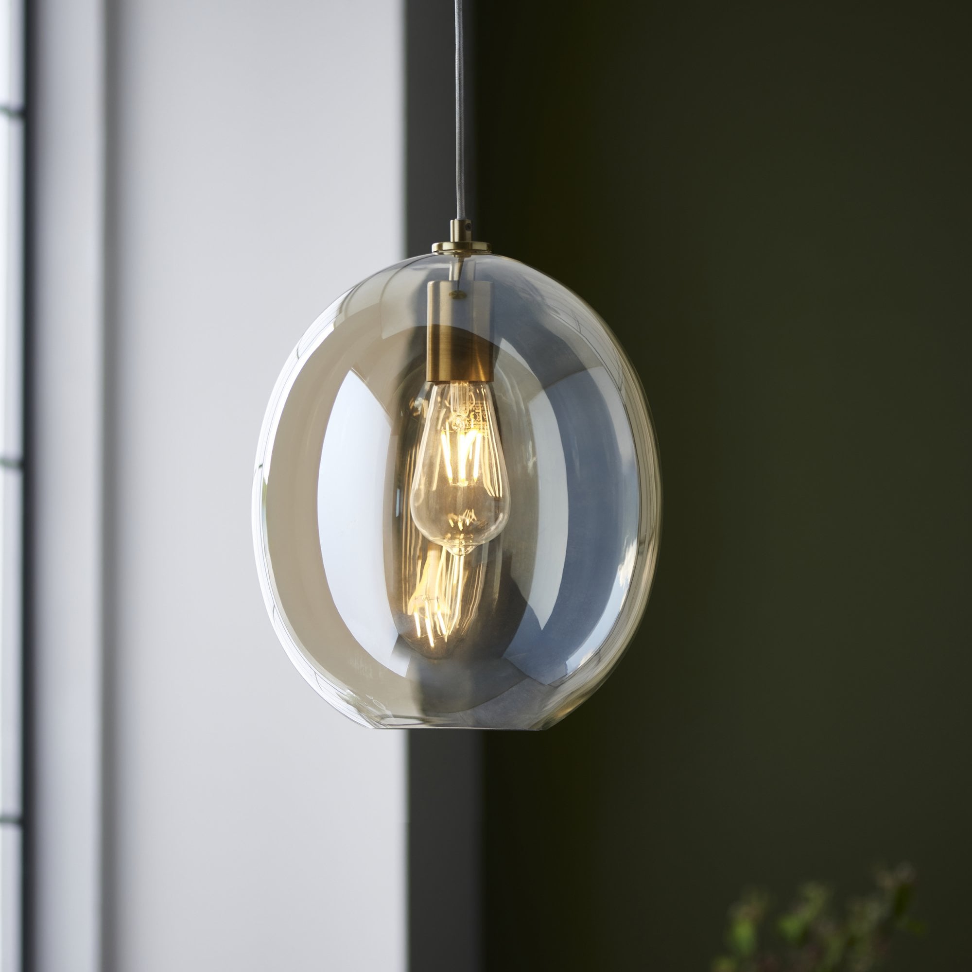 Endon Kelda Oval Single Pendant - Satin Brass Plate & Champagne Lustre Glass