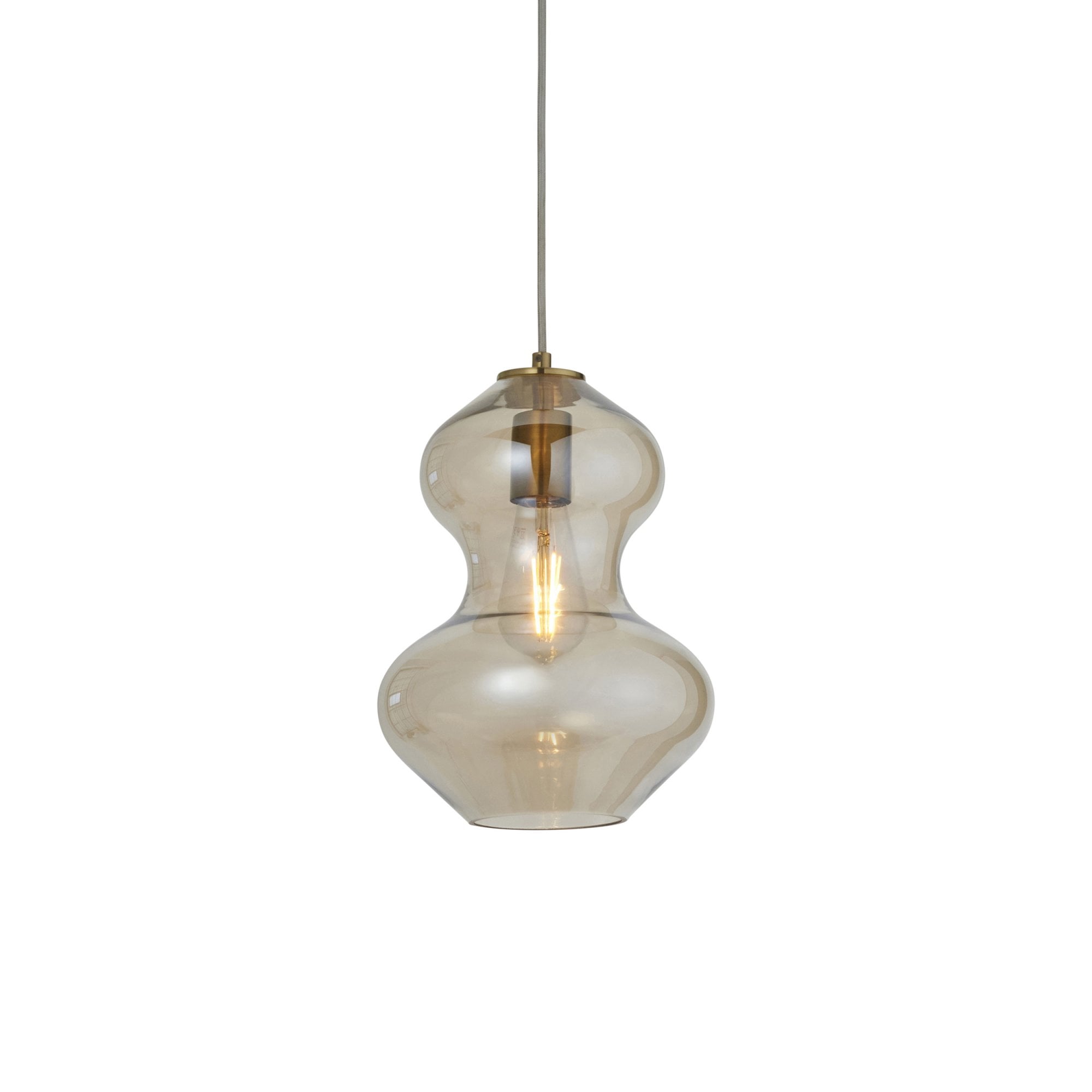 Endon Kelda Shaped Single Pendant - Satin Brass Plate & Champagne Lustre Glass