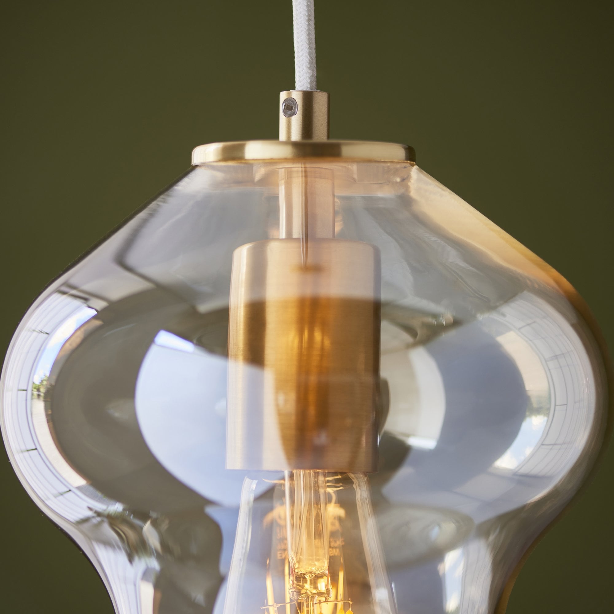 Endon Kelda Shaped Single Pendant - Satin Brass Plate & Champagne Lustre Glass