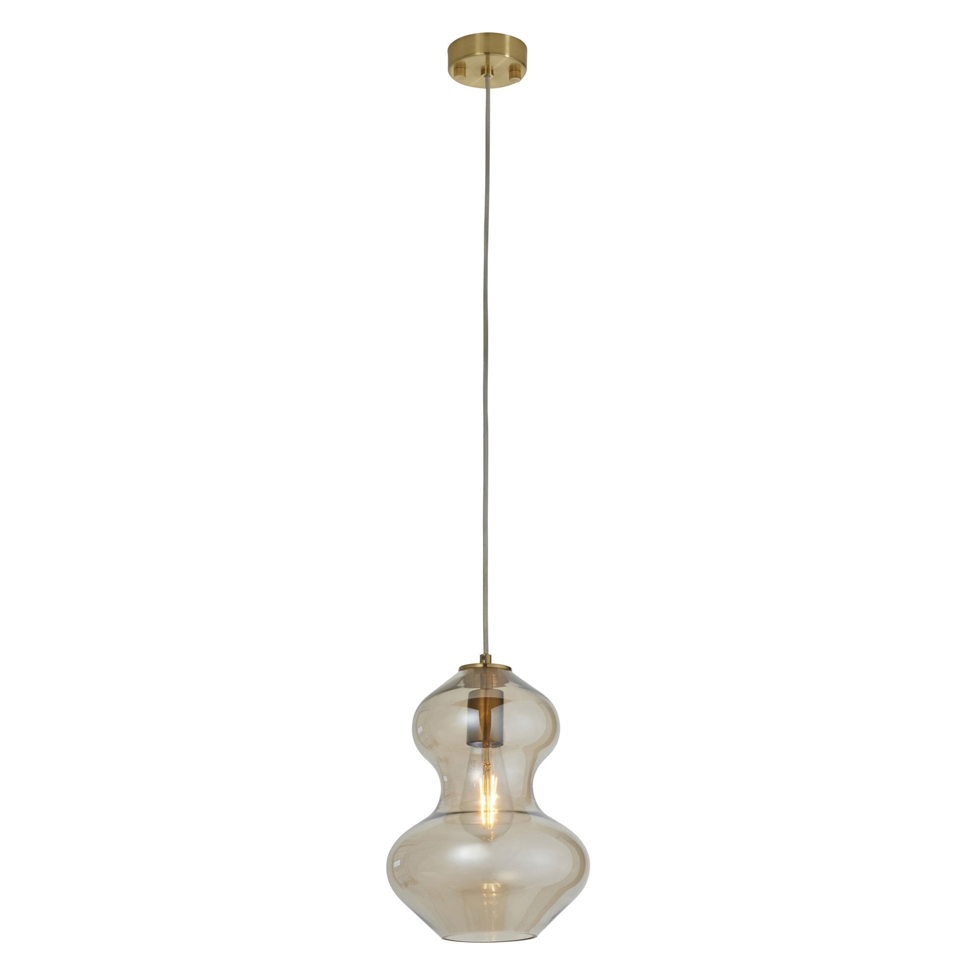 Endon Kelda Shaped Single Pendant - Satin Brass Plate & Champagne Lustre Glass