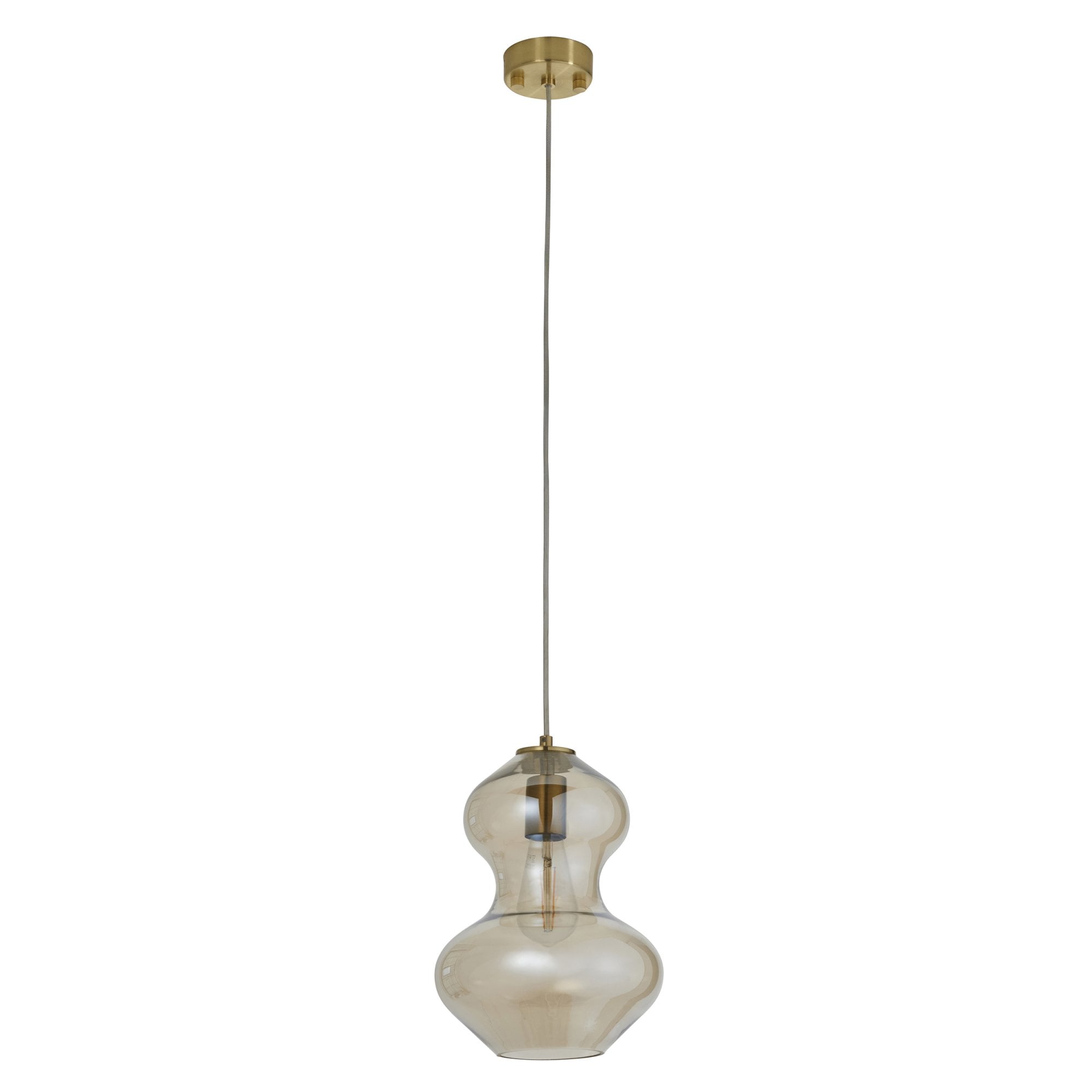 Endon Kelda Shaped Single Pendant - Satin Brass Plate & Champagne Lustre Glass
