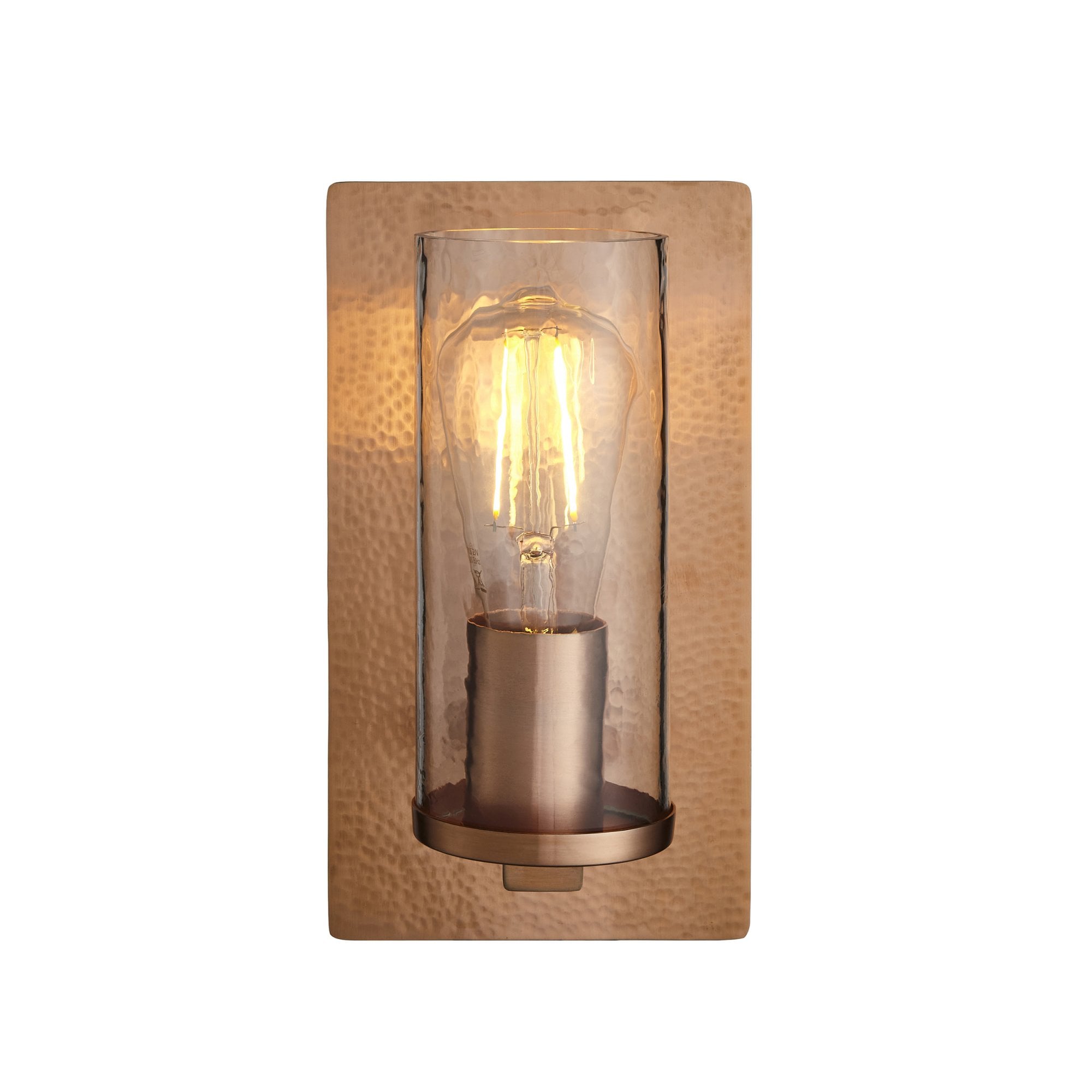 Utopia Swirl Single Wall Light - Hammered Copper Plate & Textured Clear Glass