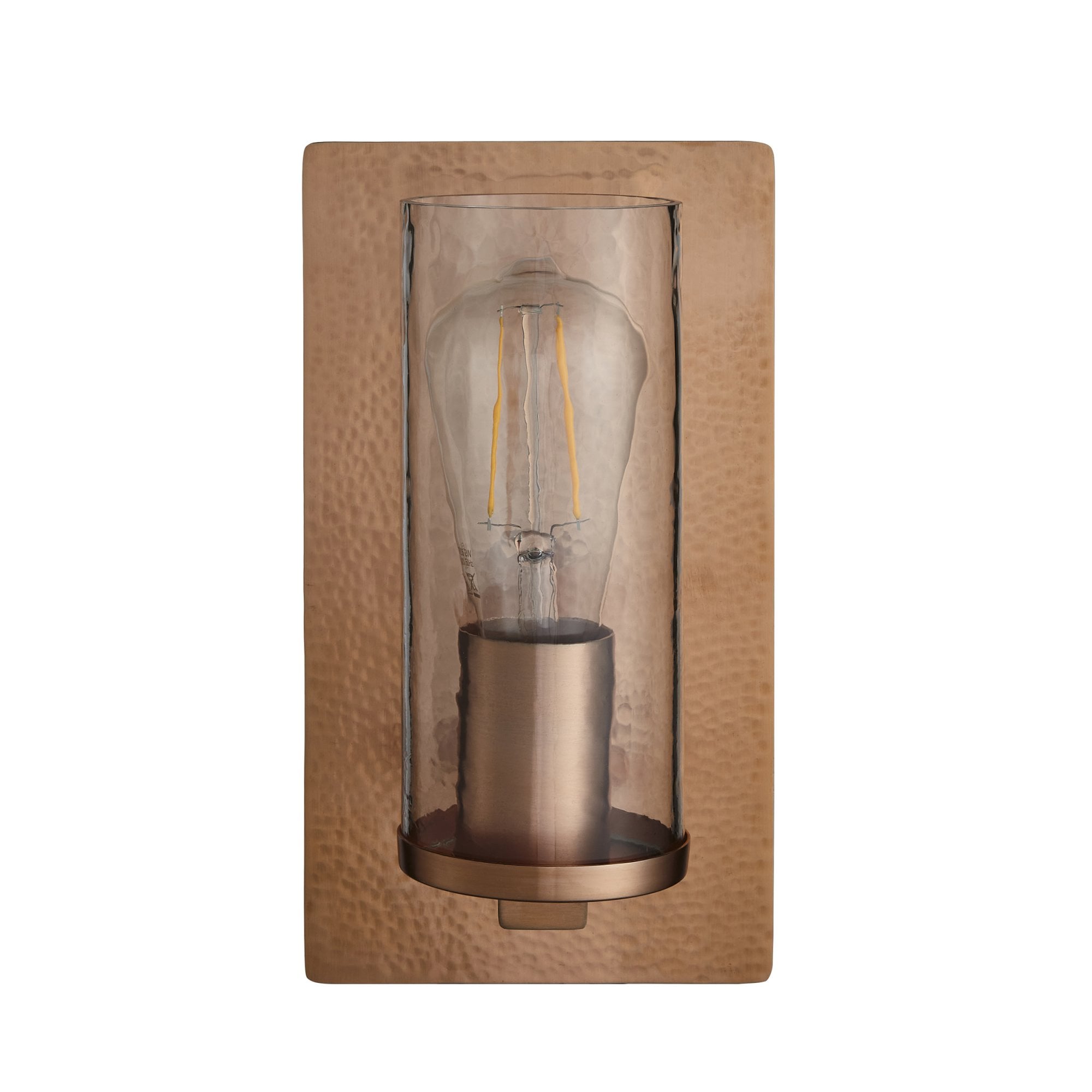 Utopia Swirl Single Wall Light - Hammered Copper Plate & Textured Clear Glass