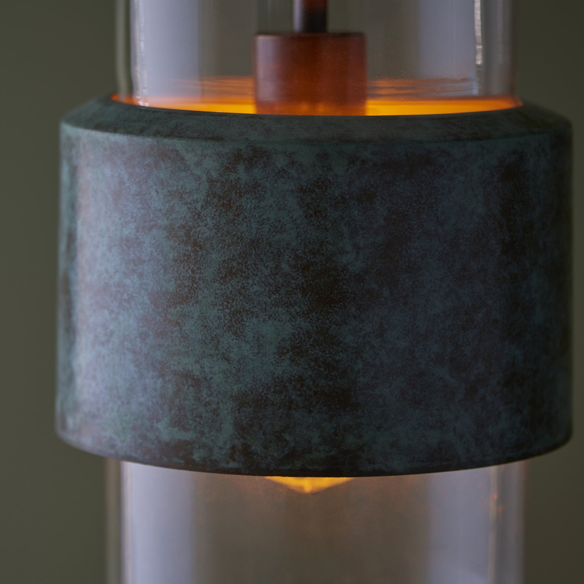 Utopia Swirl Single Pendant - Verdigris Bronze Plate & Clear Glass