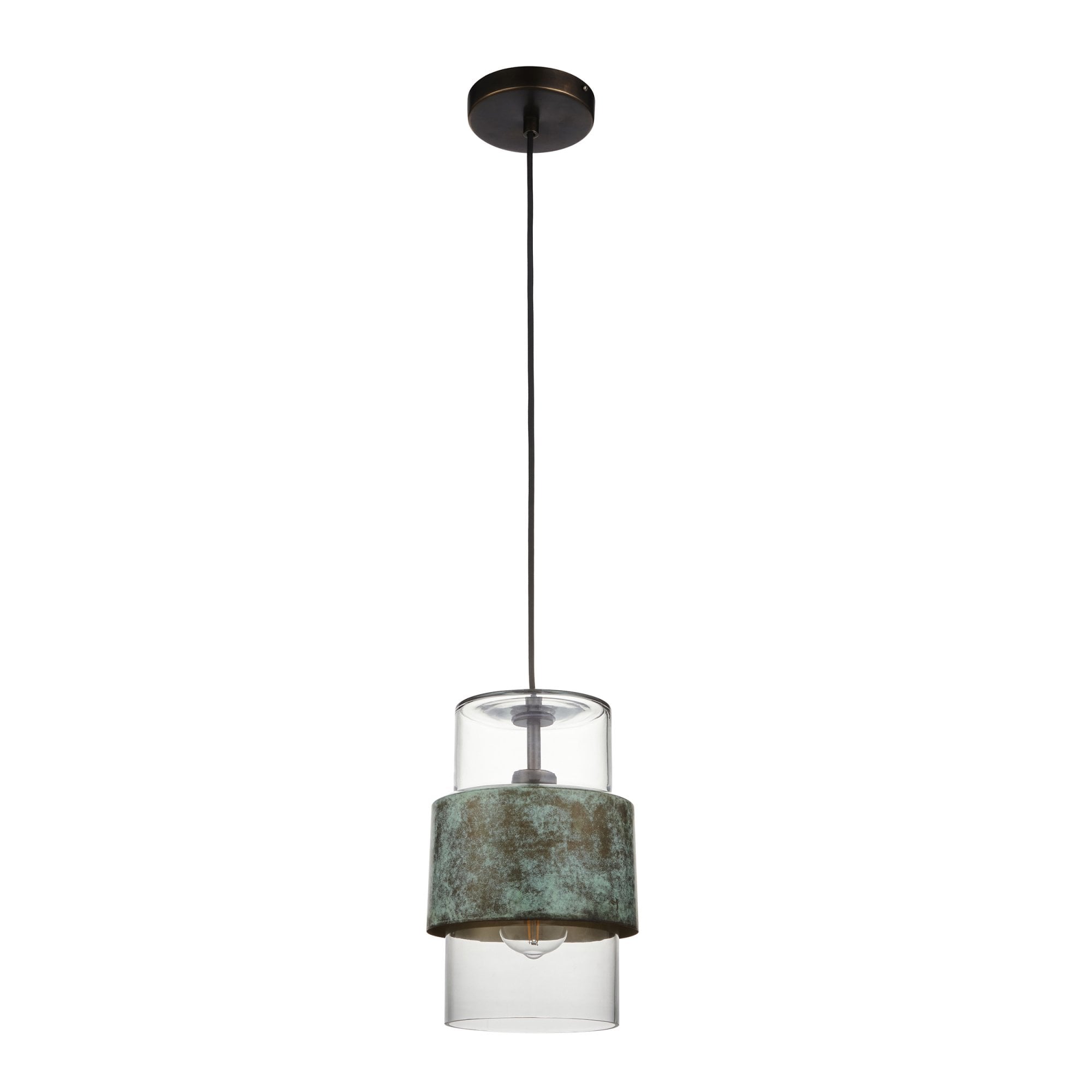Utopia Swirl Single Pendant - Verdigris Bronze Plate & Clear Glass