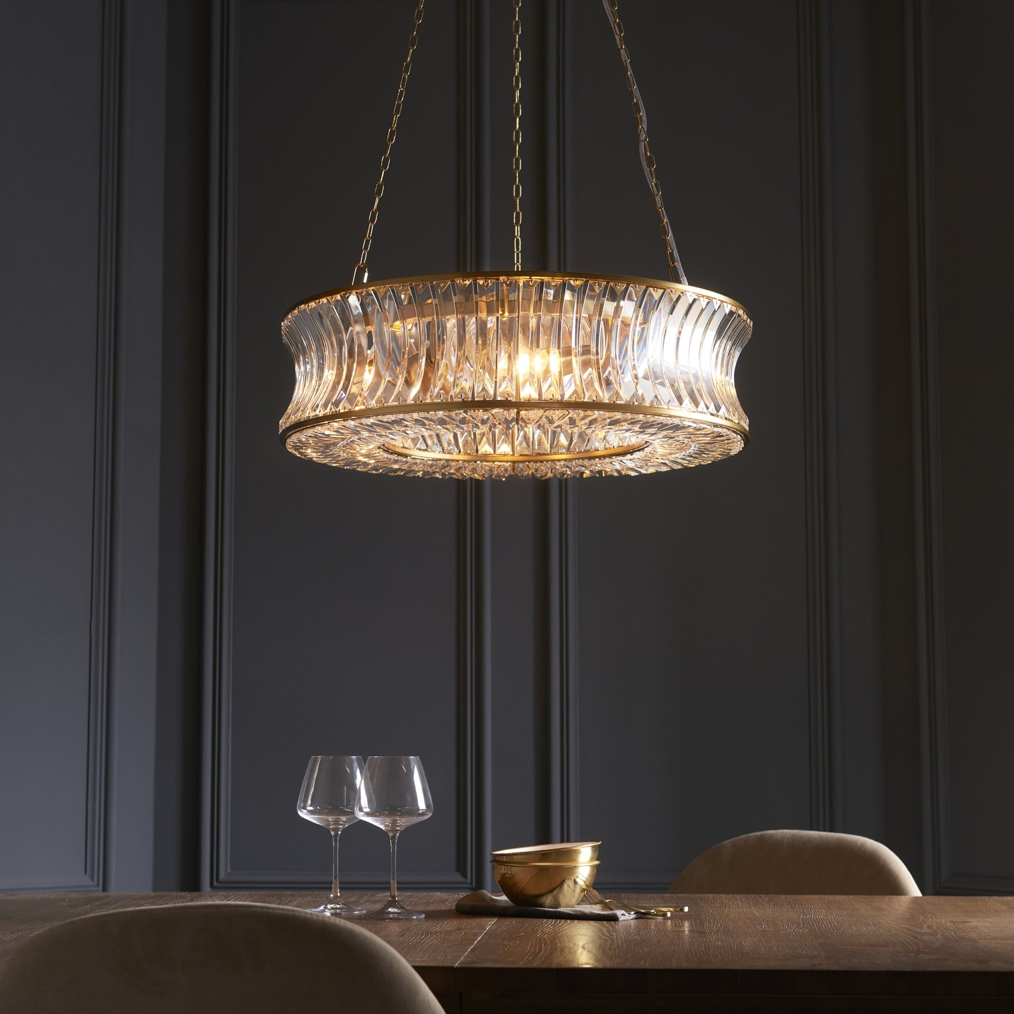 Utopia Bow 6 Light Pendant - Warm Brass Plate with Crystal & Clear Glass