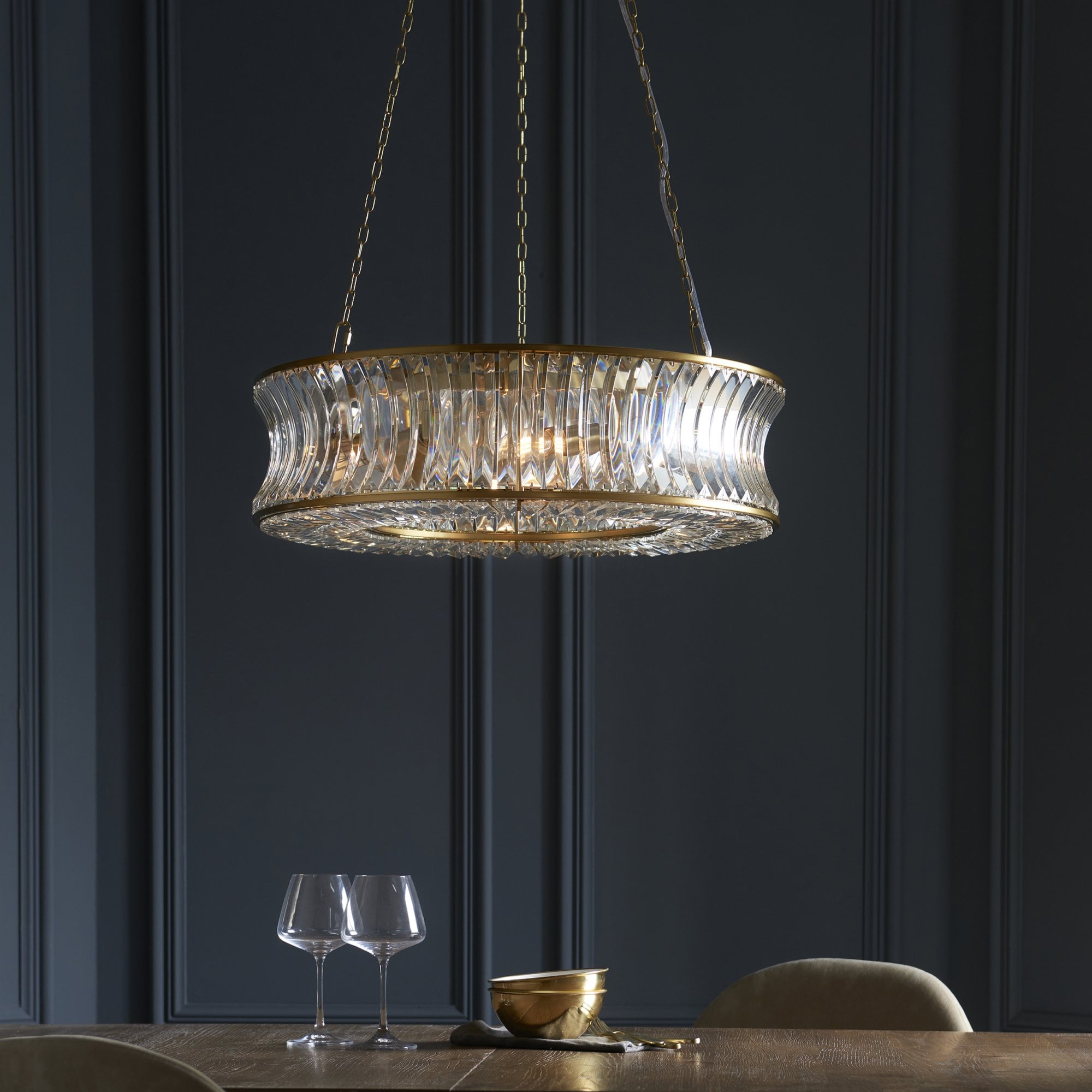 Utopia Bow 6 Light Pendant - Warm Brass Plate with Crystal & Clear Glass
