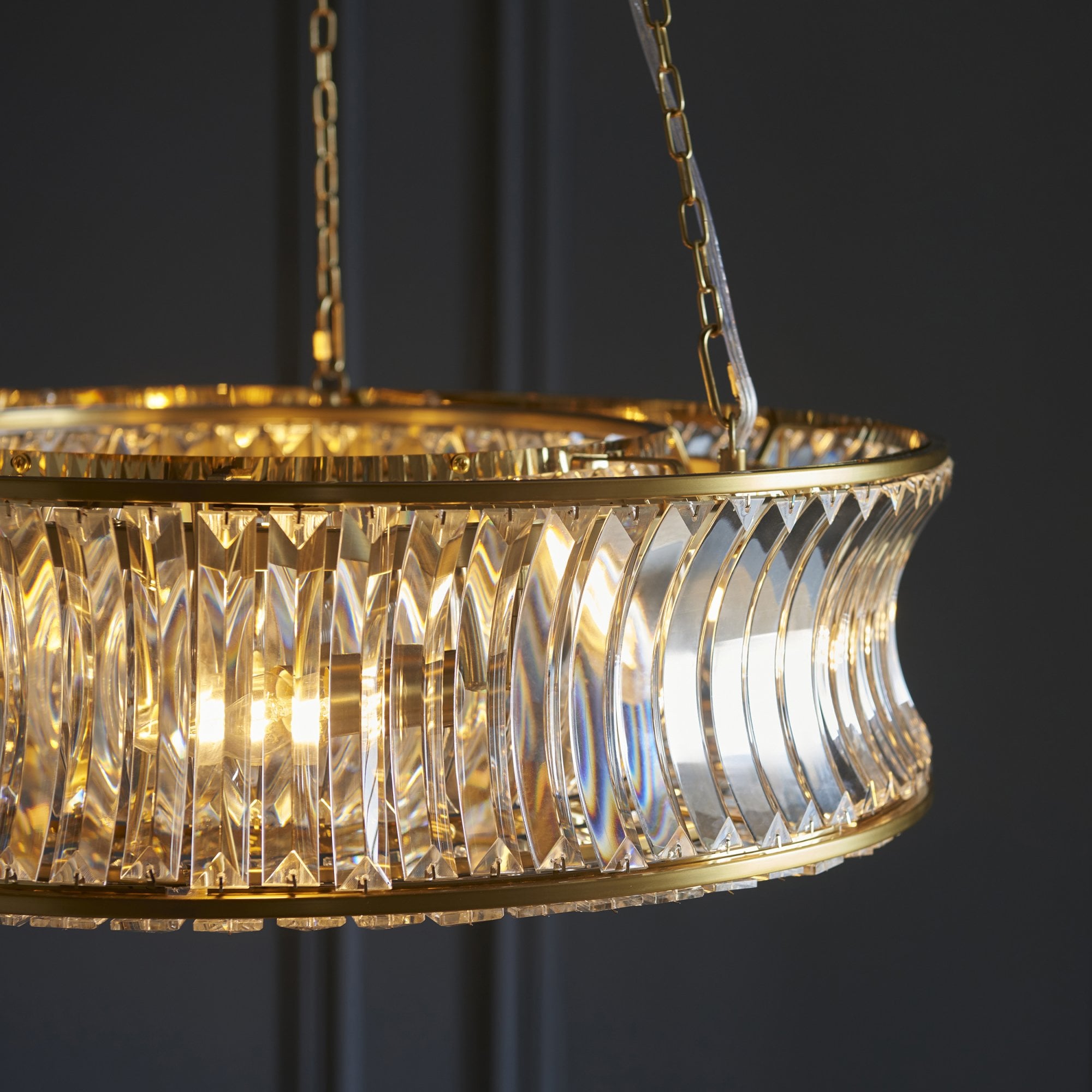 Utopia Bow 6 Light Pendant - Warm Brass Plate with Crystal & Clear Glass