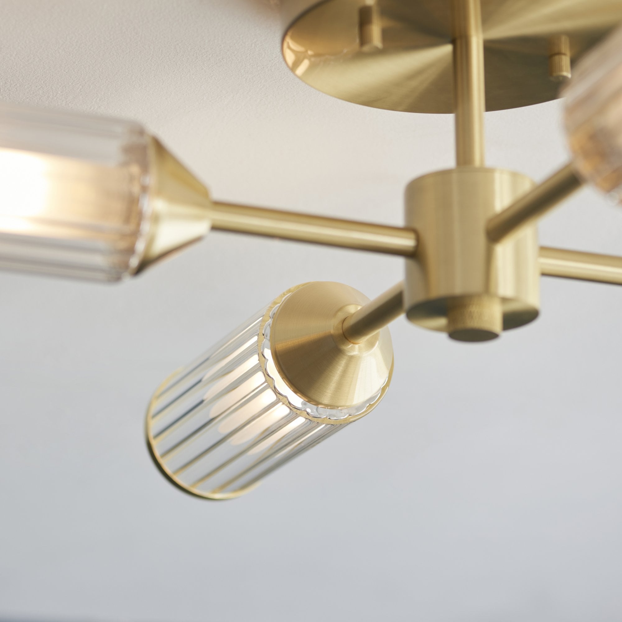 Utopia Matrix 4 Light Semi-Flush - Satin Brass Plate with Clear & Frosted Glass