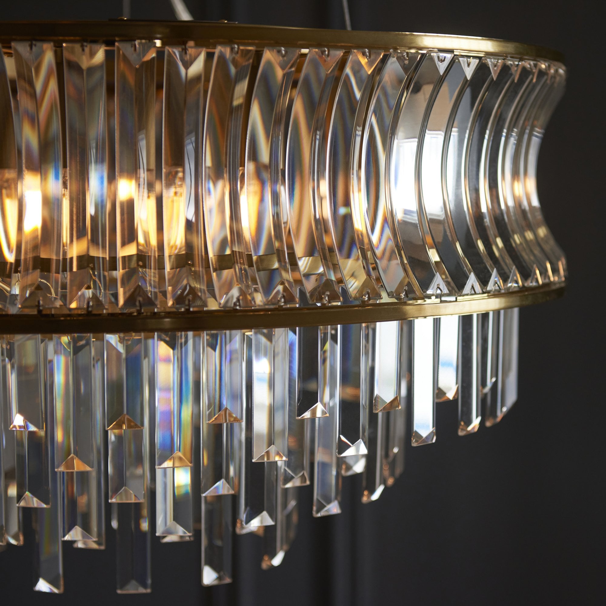Utopia Bow 9 Light Pendant - Warm Brass Plate with Crystal & Clear Glass
