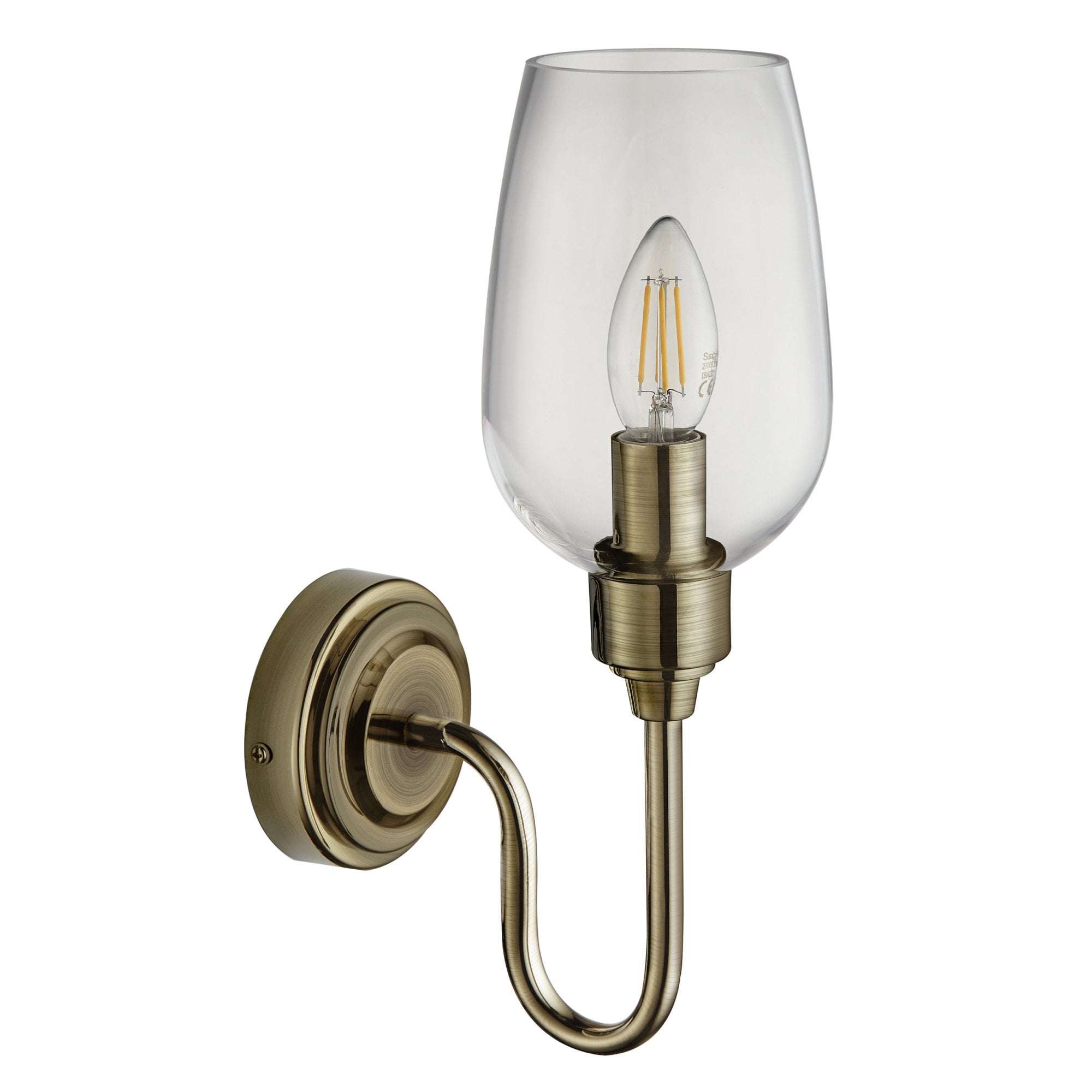 Utopia Walton Single Wall Light - Antique Brass Plate & Clear Glass