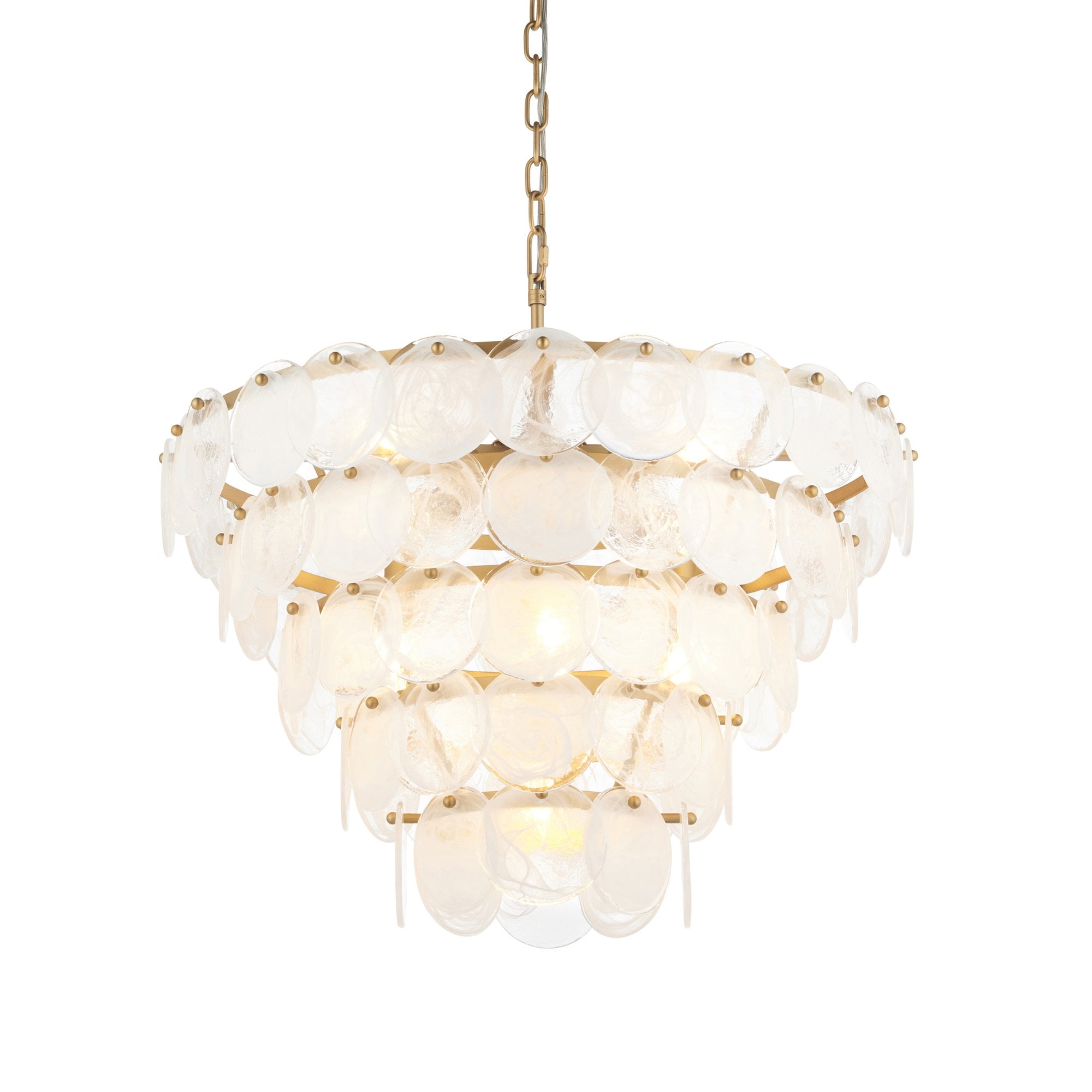 Utopia Scale 9 Light Pendant Chandelier - Antique Gold Paint with White & Clear Glass