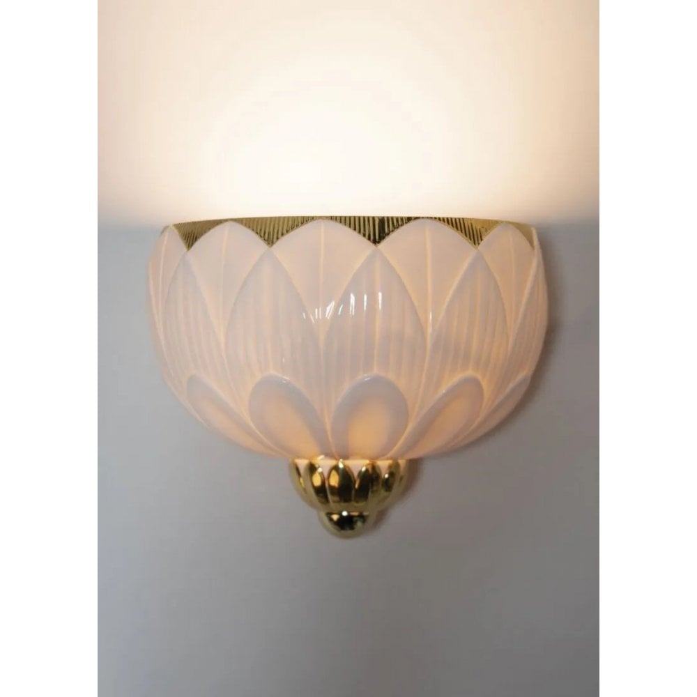 Lladro Ivy & Seed Wall Sconce Light - White & Gold