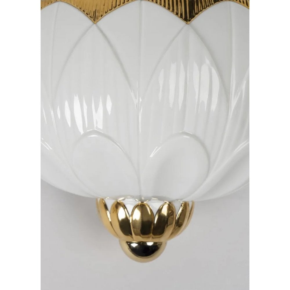 Lladro Ivy & Seed Wall Sconce Light - White & Gold